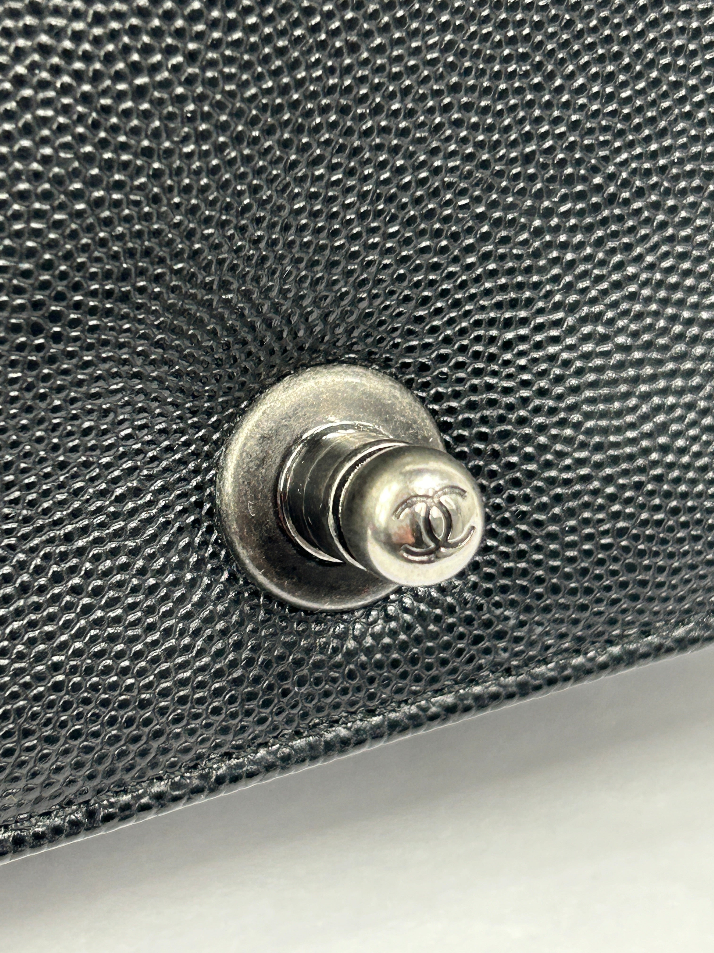Black Caviar Leather Quilted Old Medium Boy Bag w/RHW