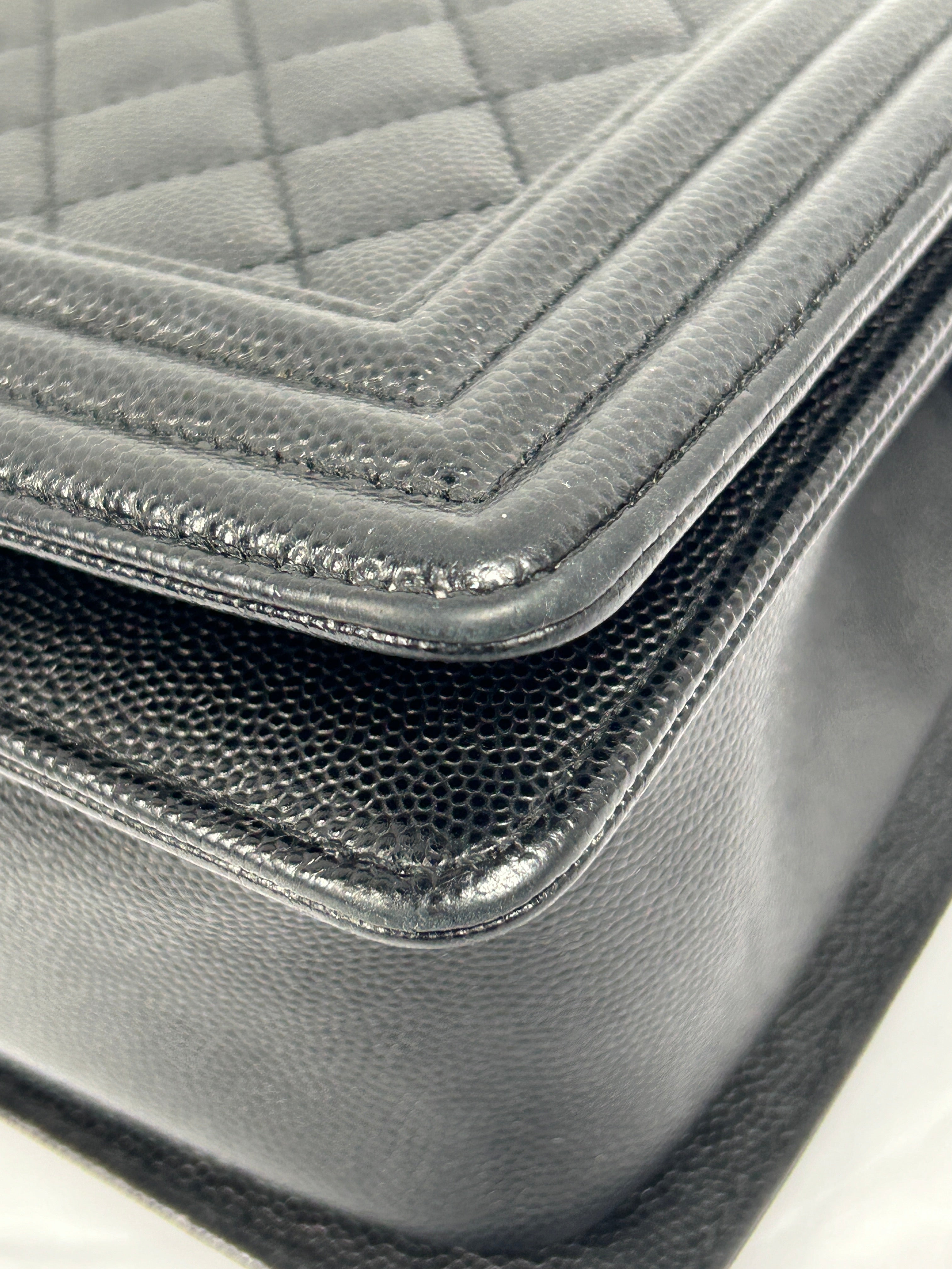 Black Caviar Leather Quilted Old Medium Boy Bag w/RHW