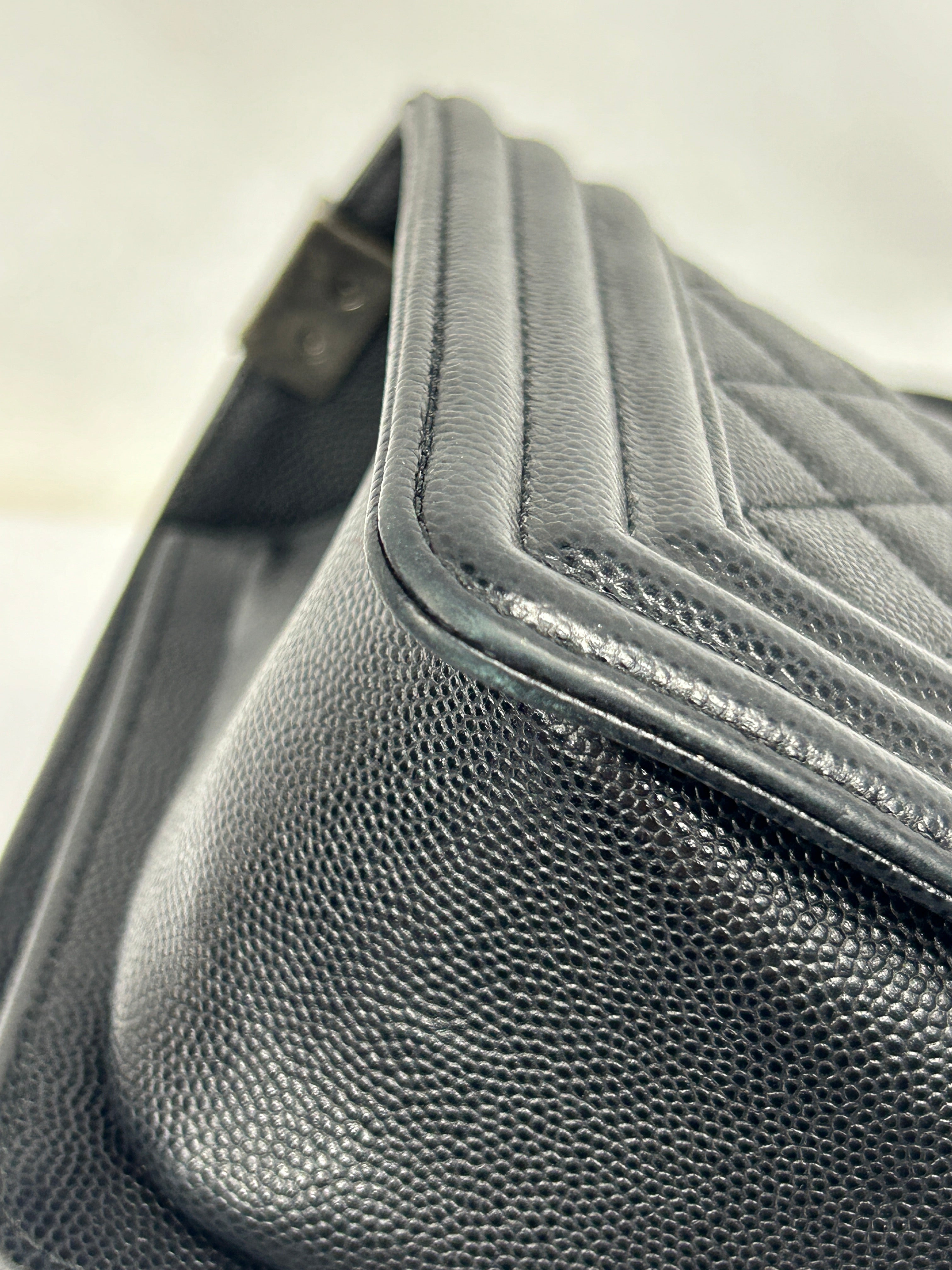Black Caviar Leather Quilted Old Medium Boy Bag w/RHW