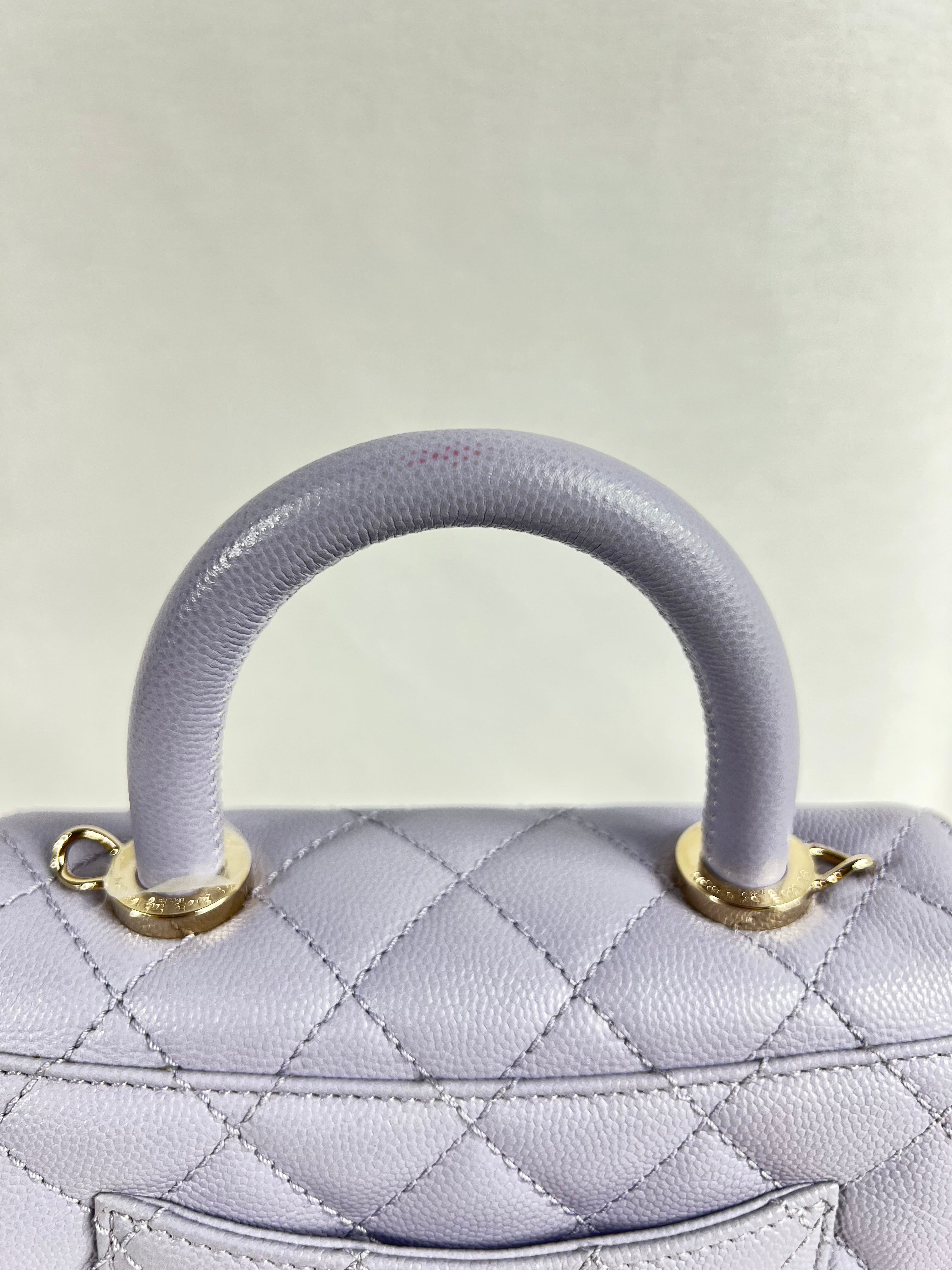 Lavender Quilted Caviar Mini Coco Top Handle Bag LGHW