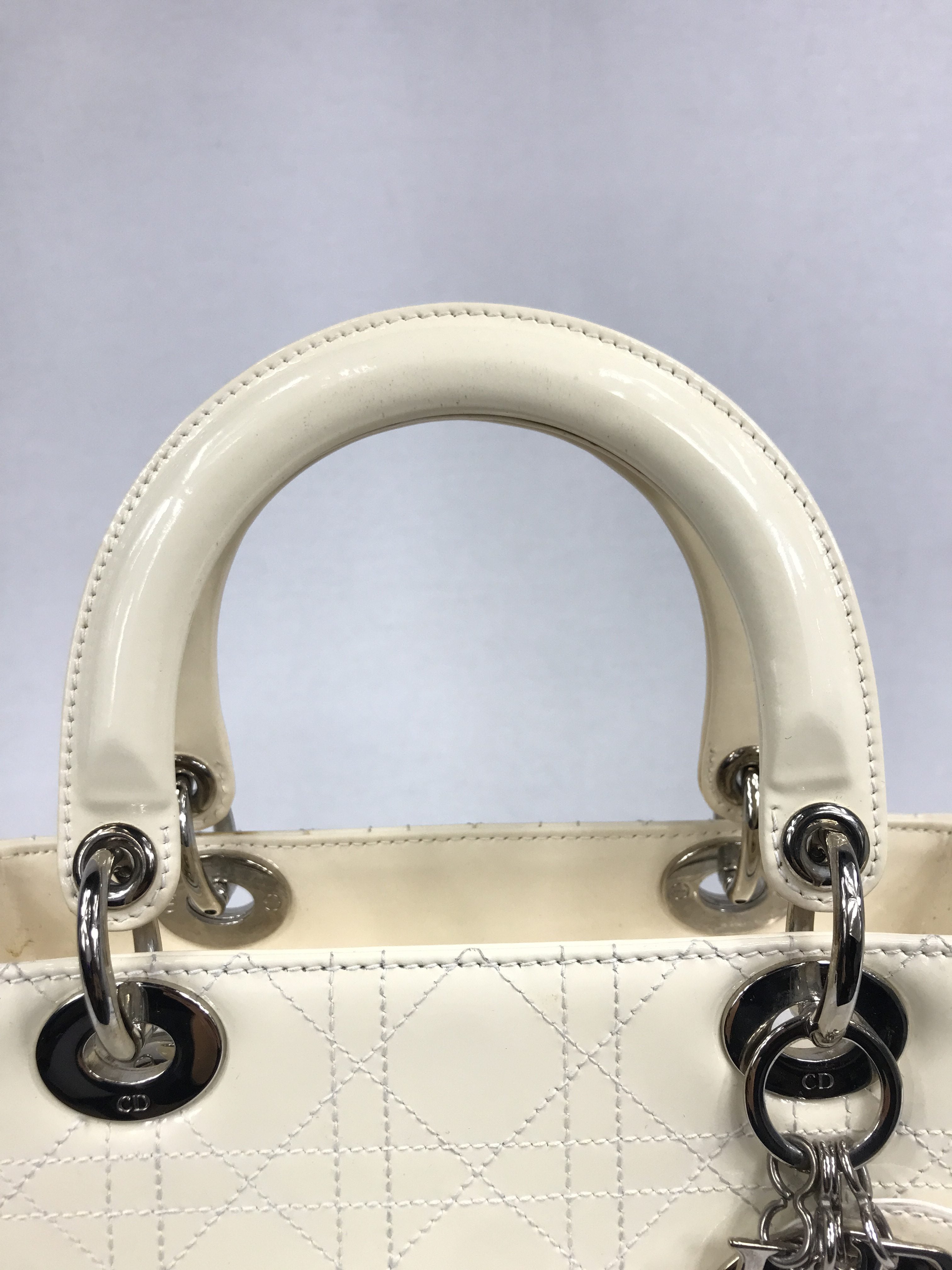 Medium Cream Patent Leather Lady Dior w/SHW