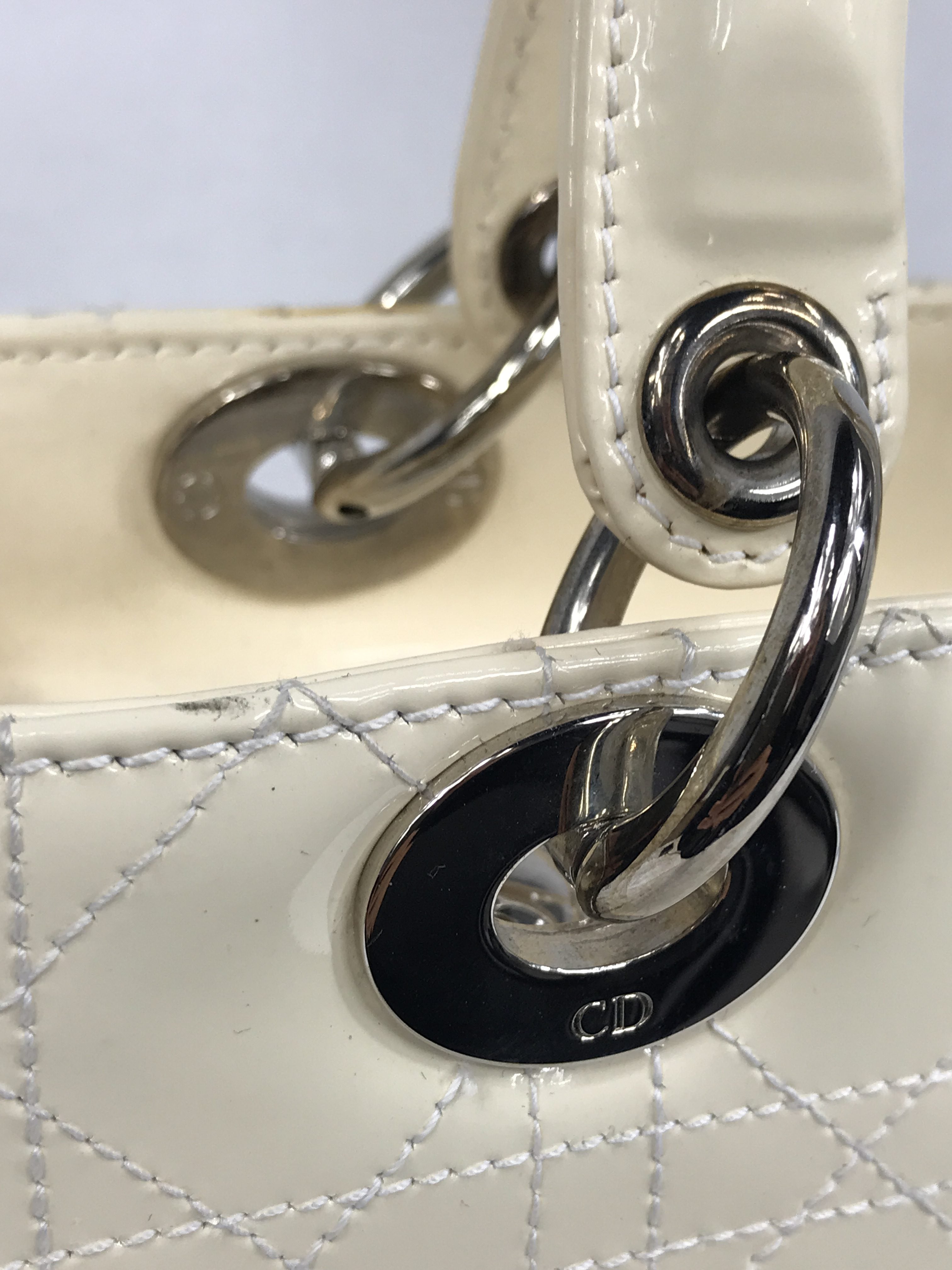 Medium Cream Patent Leather Lady Dior w/SHW