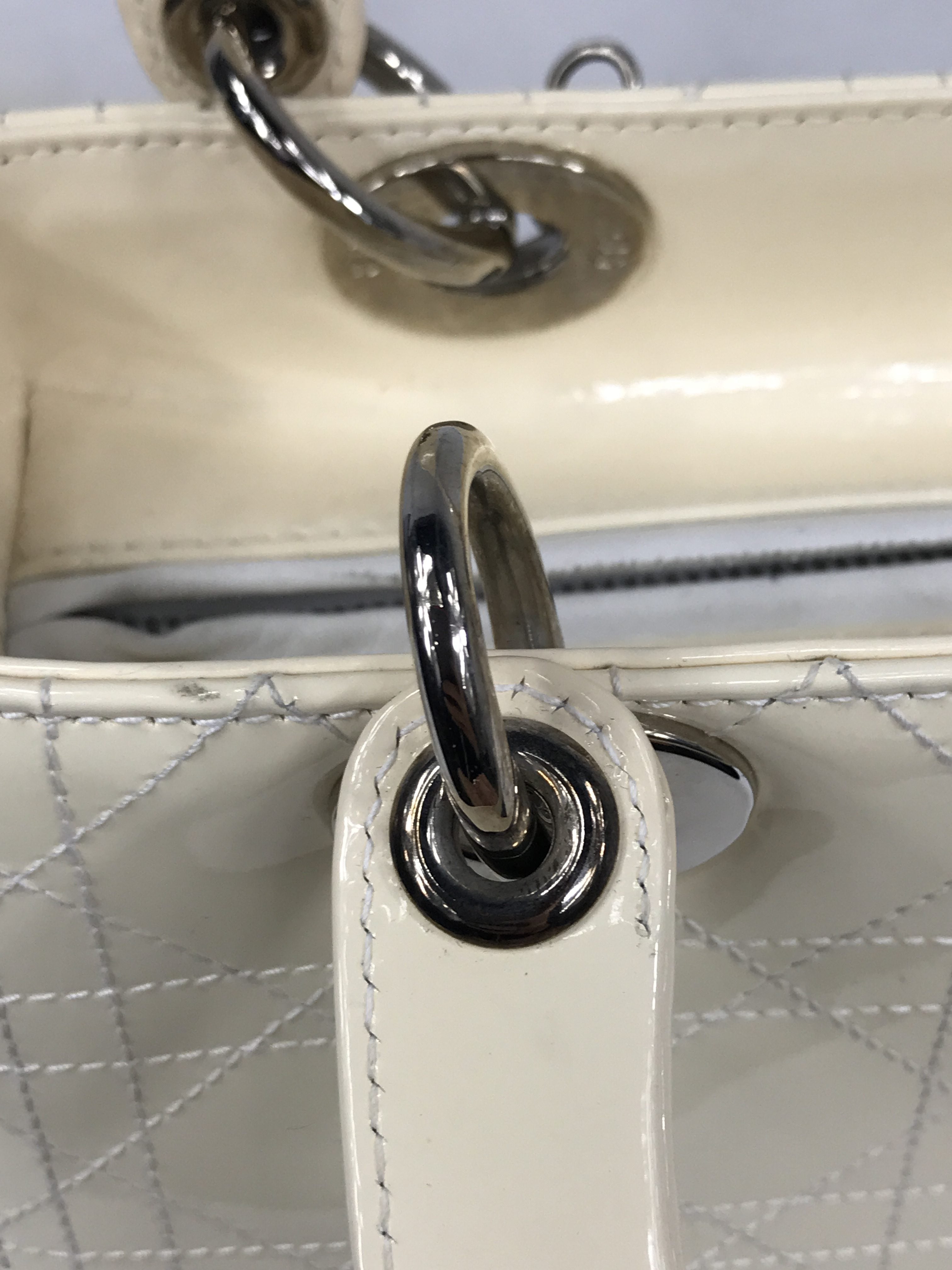 Medium Cream Patent Leather Lady Dior w/SHW