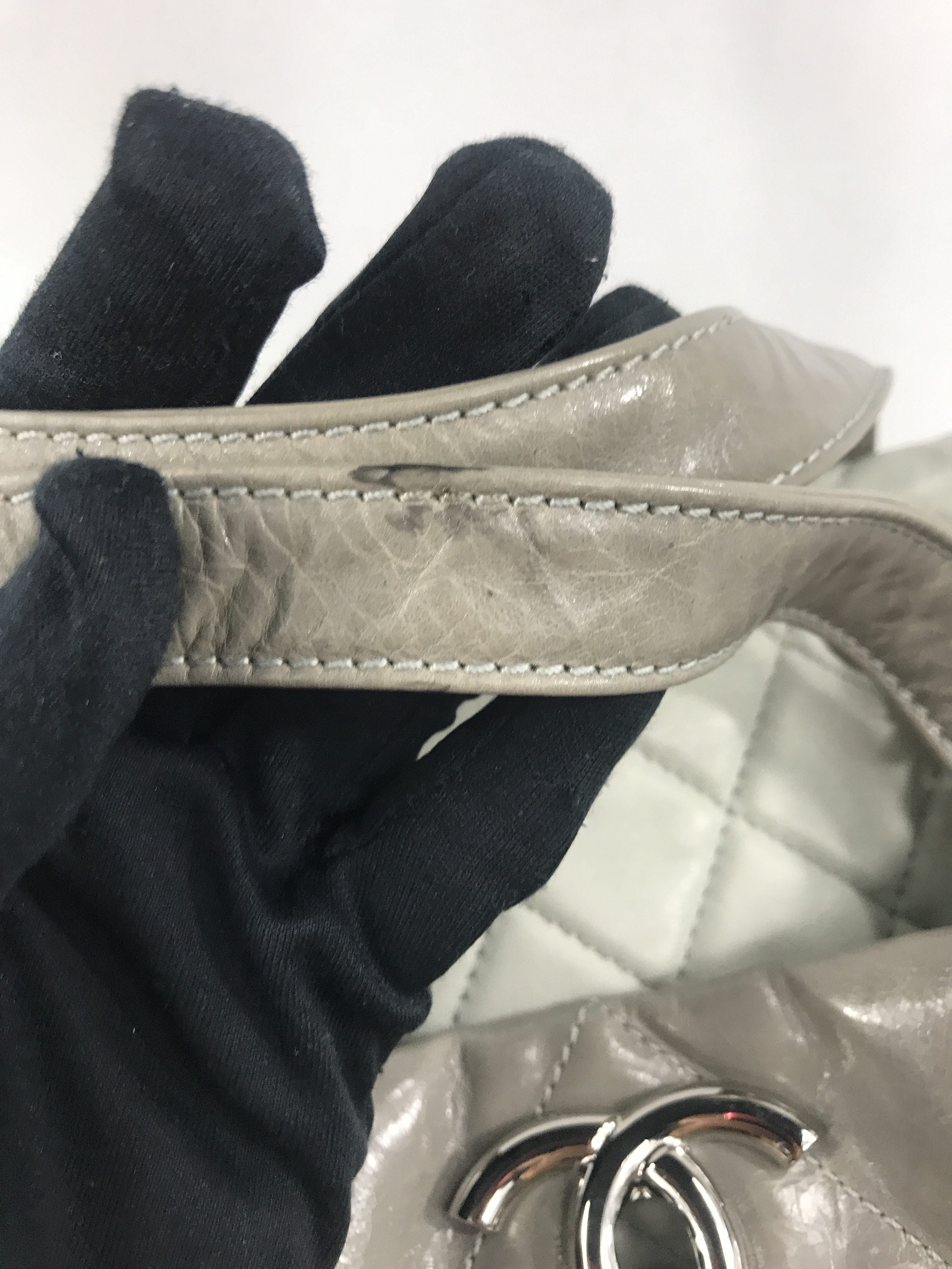 Two Tone Light/Dark Grey Quilted Glazed Portobello Tote Bag W/SHW