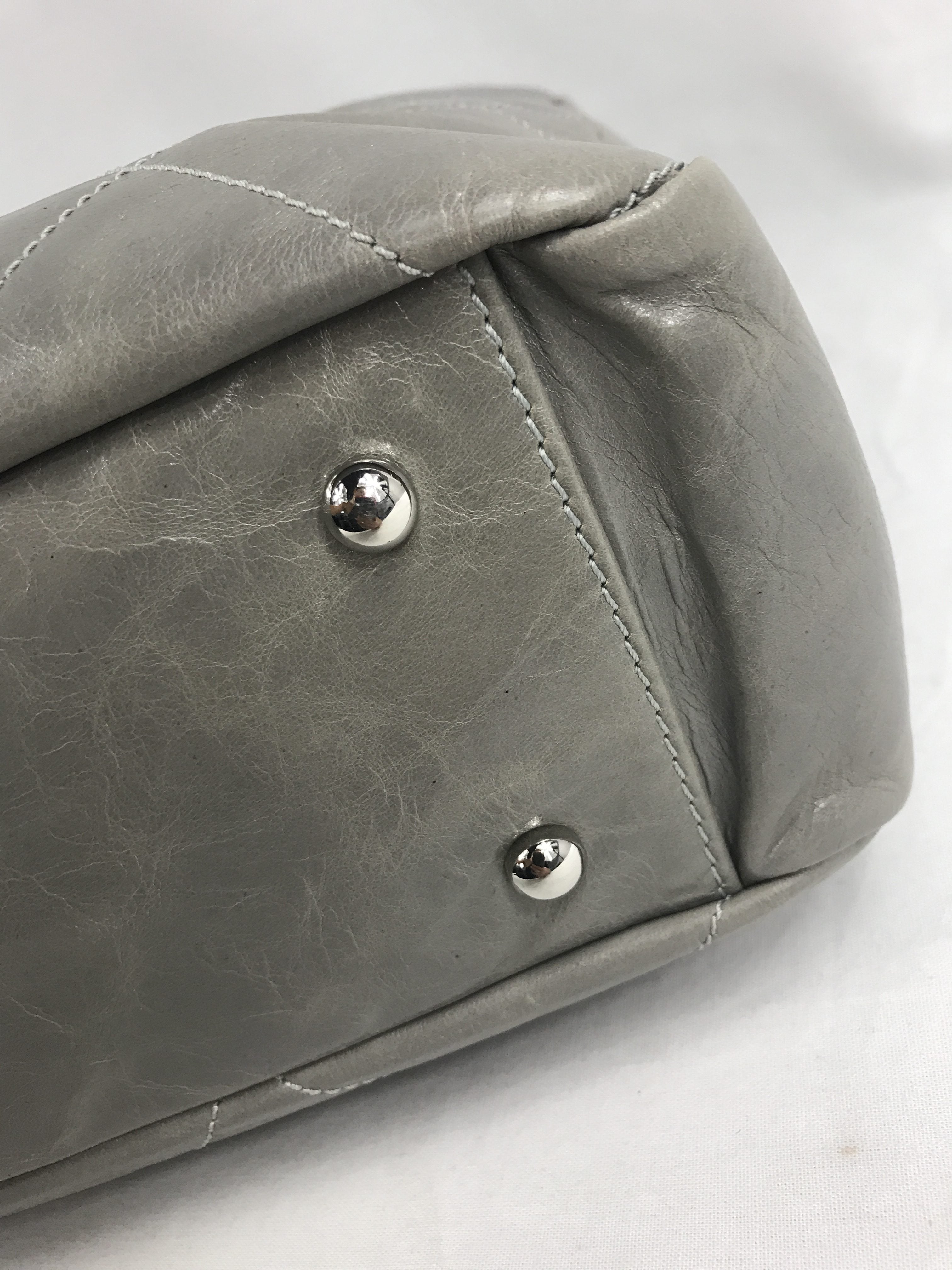 Two Tone Light/Dark Grey Quilted Glazed Portobello Tote Bag W/SHW