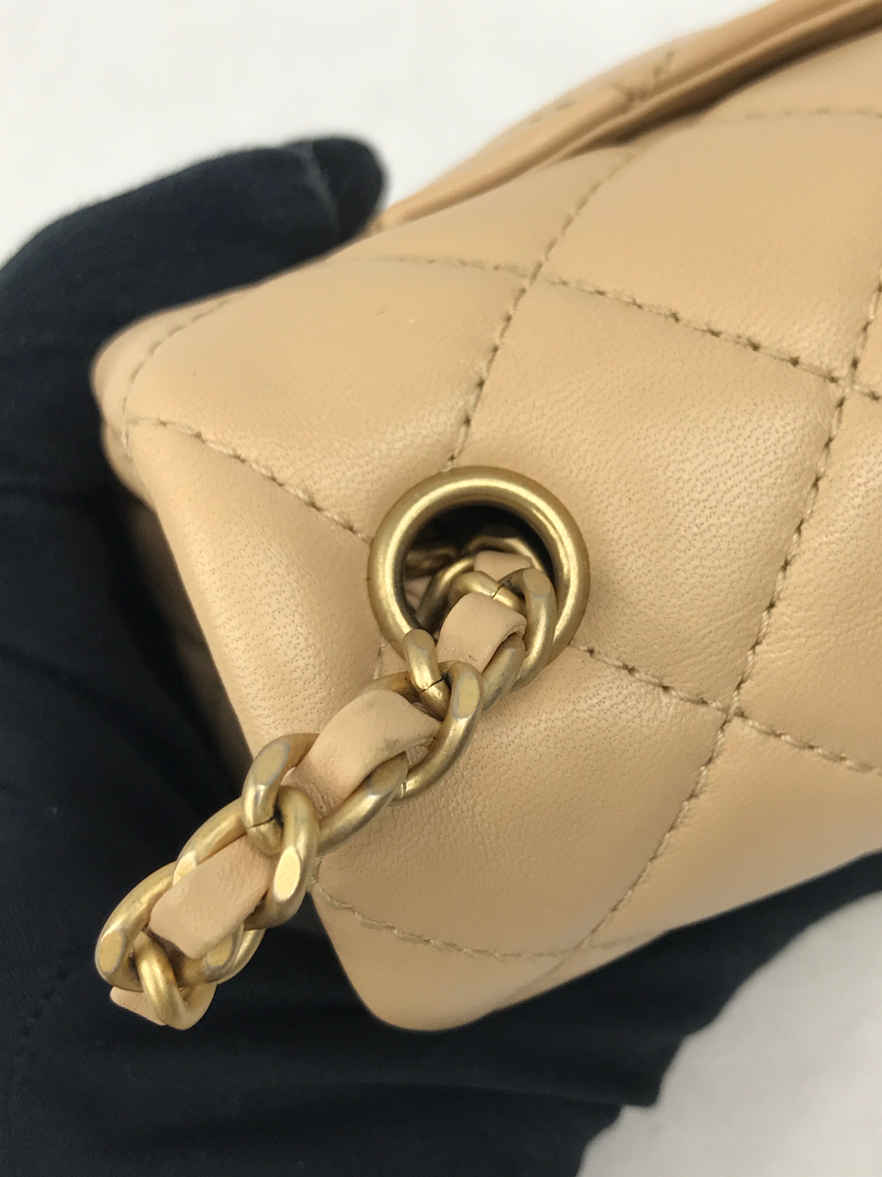 Lambskin Quilted Leather Mini Rectangle Pearl Crush w/AGHW