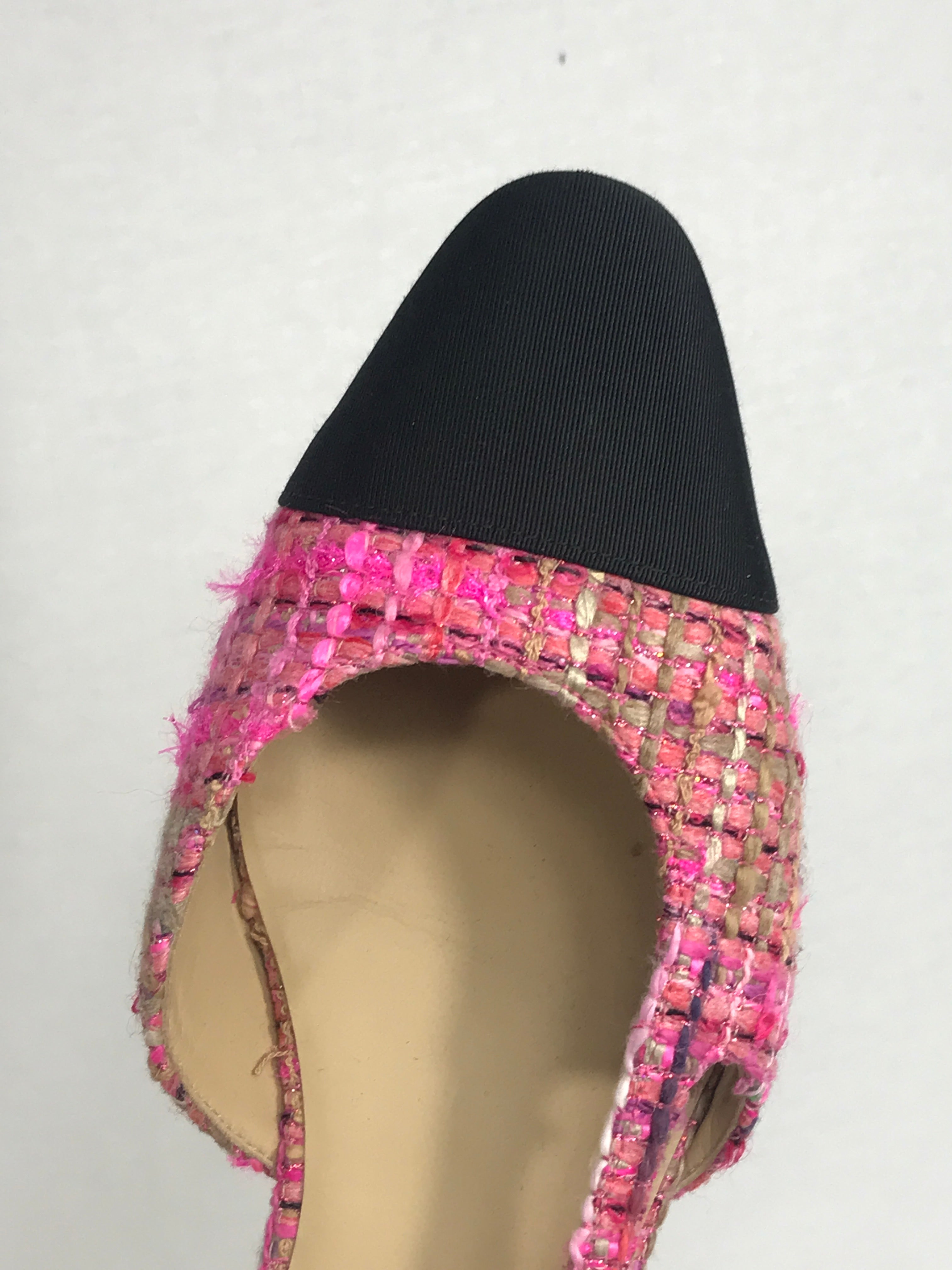 Chanel Pink Tweed & Black Kitten Heel Slingbacks