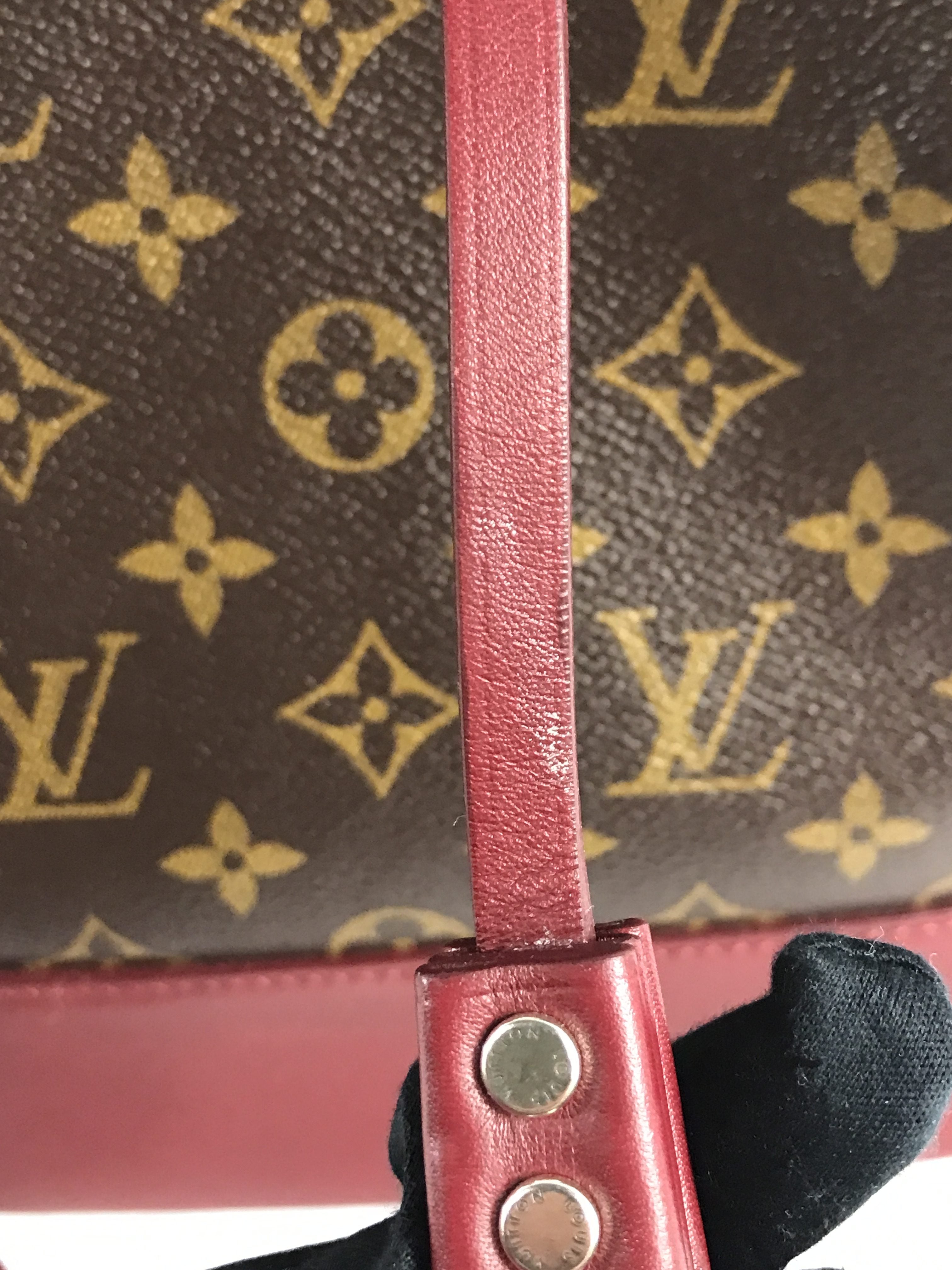 Monogram Coated Canvas/ Burgundy Leather Bucket Shoulder Bag w/ removable pouch w/RHW