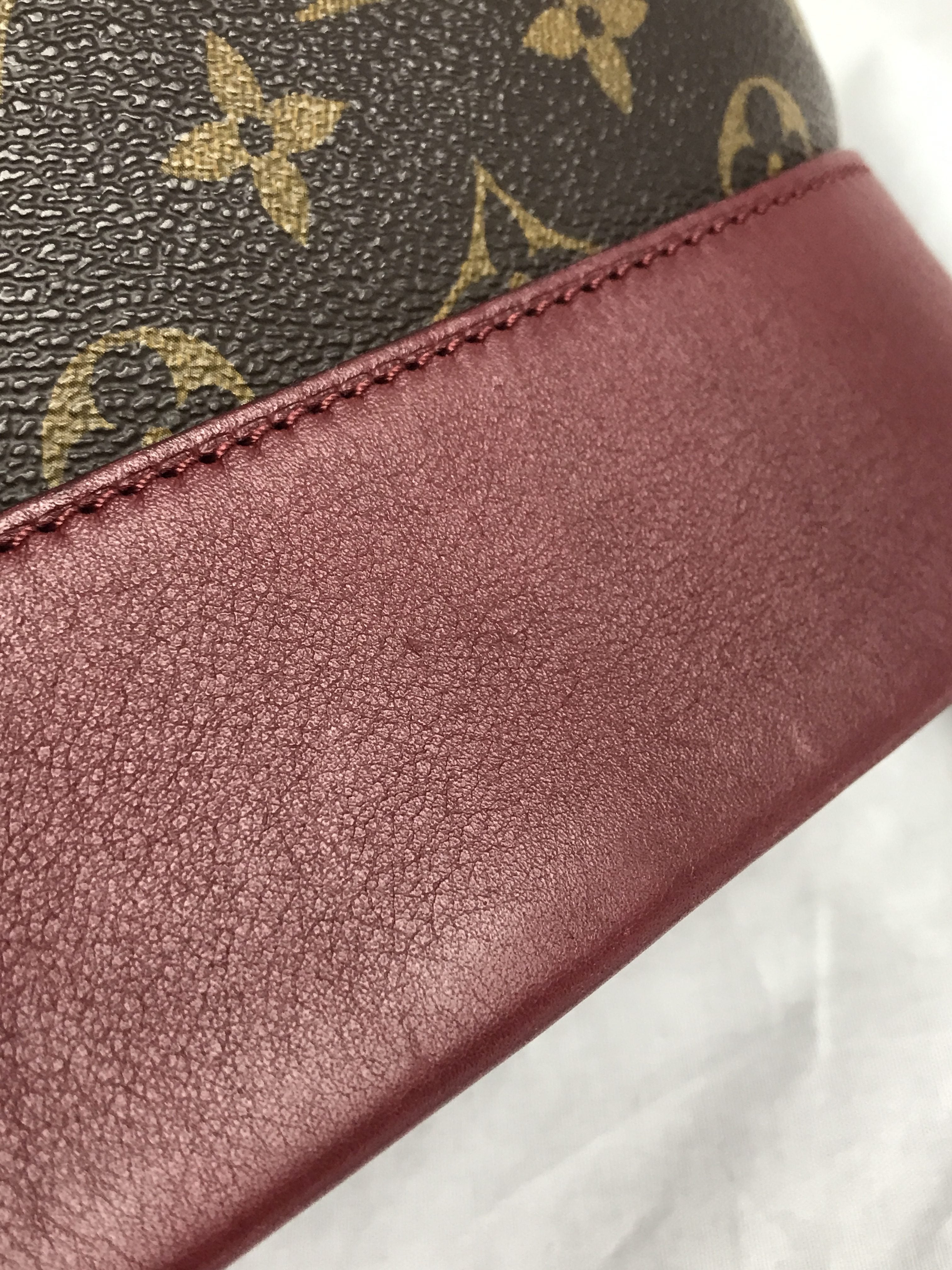 Monogram Coated Canvas/ Burgundy Leather Bucket Shoulder Bag w/ removable pouch w/RHW