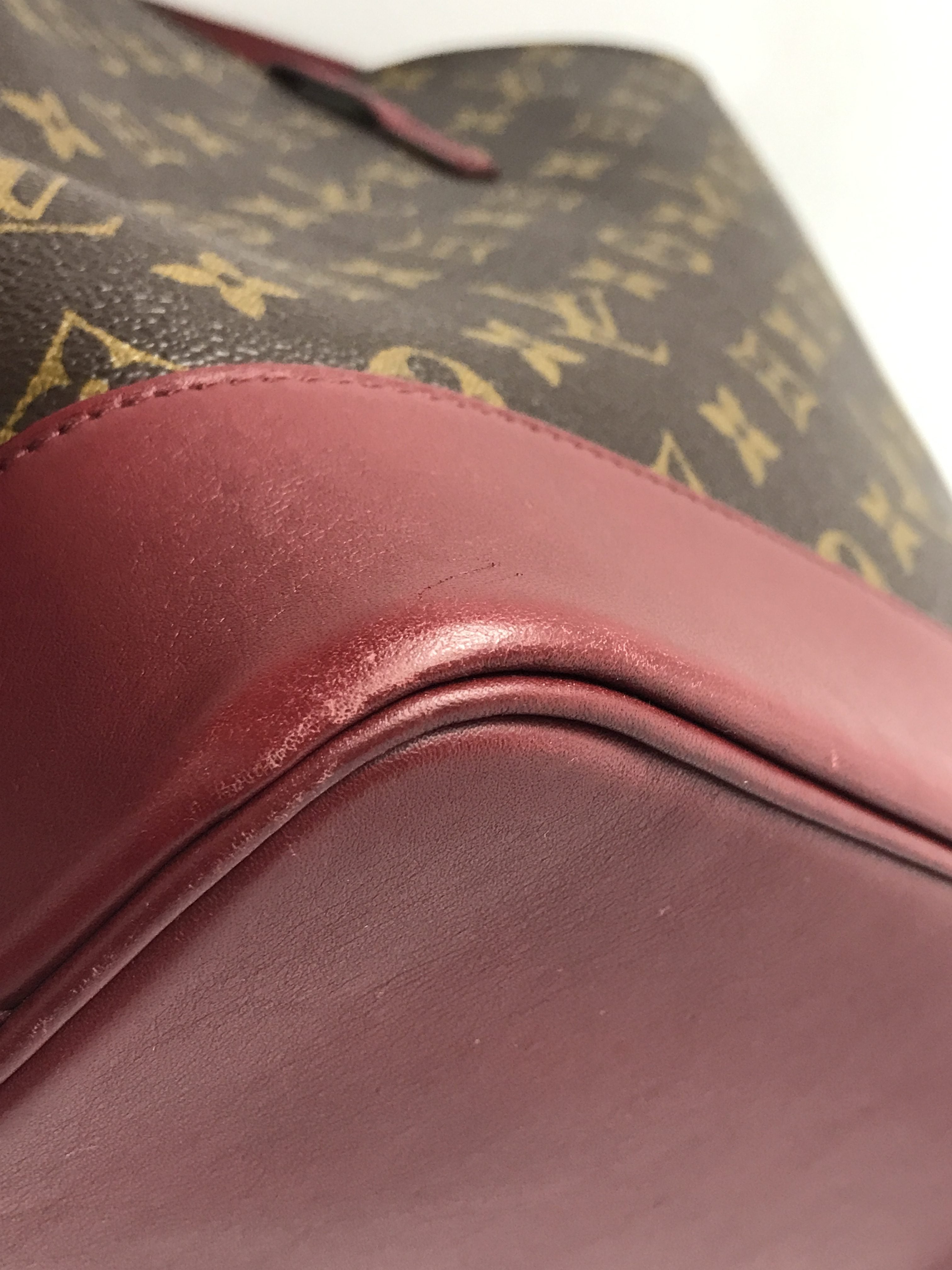 Monogram Coated Canvas/ Burgundy Leather Bucket Shoulder Bag w/ removable pouch w/RHW