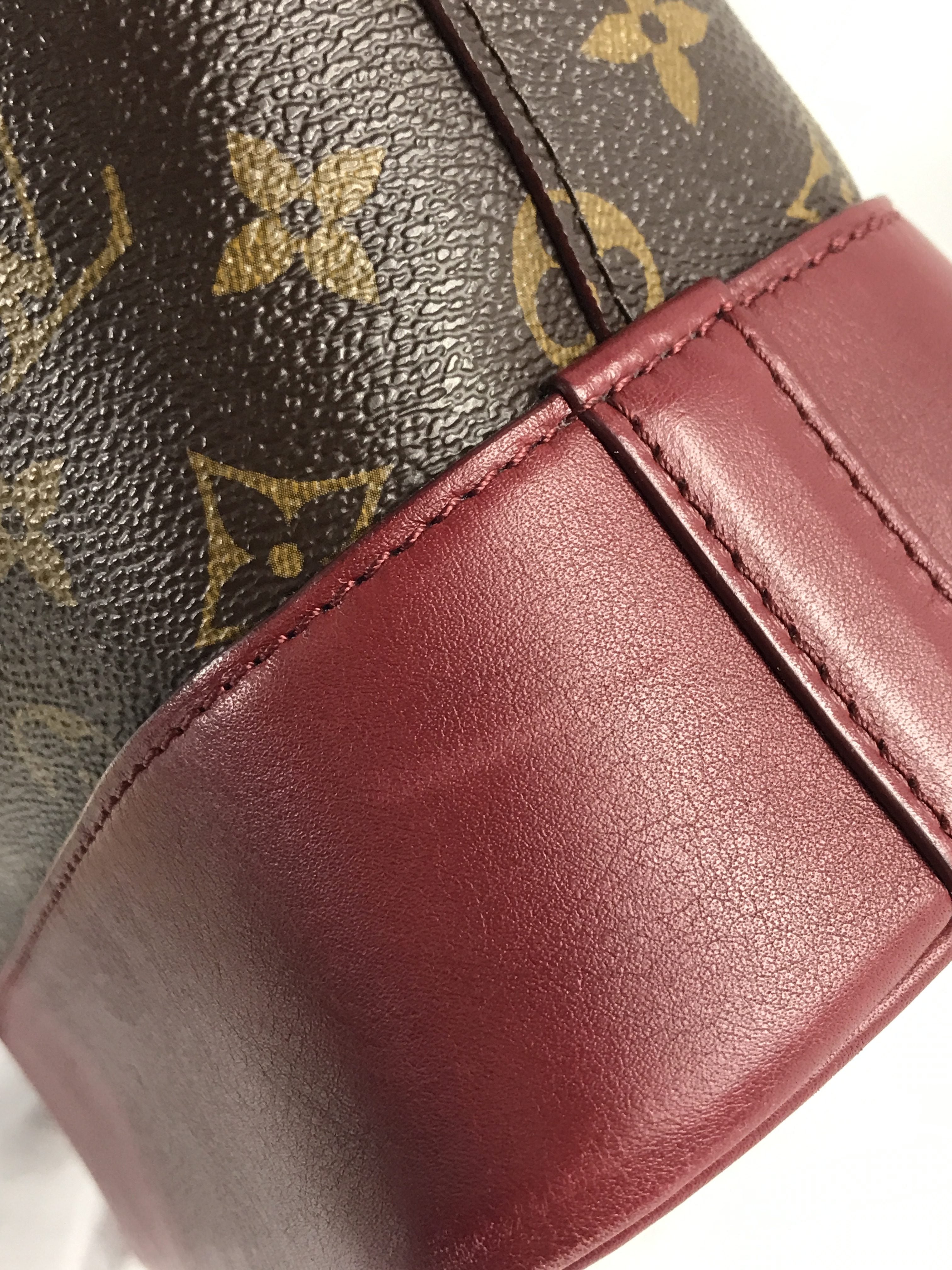 Monogram Coated Canvas/ Burgundy Leather Bucket Shoulder Bag w/ removable pouch w/RHW
