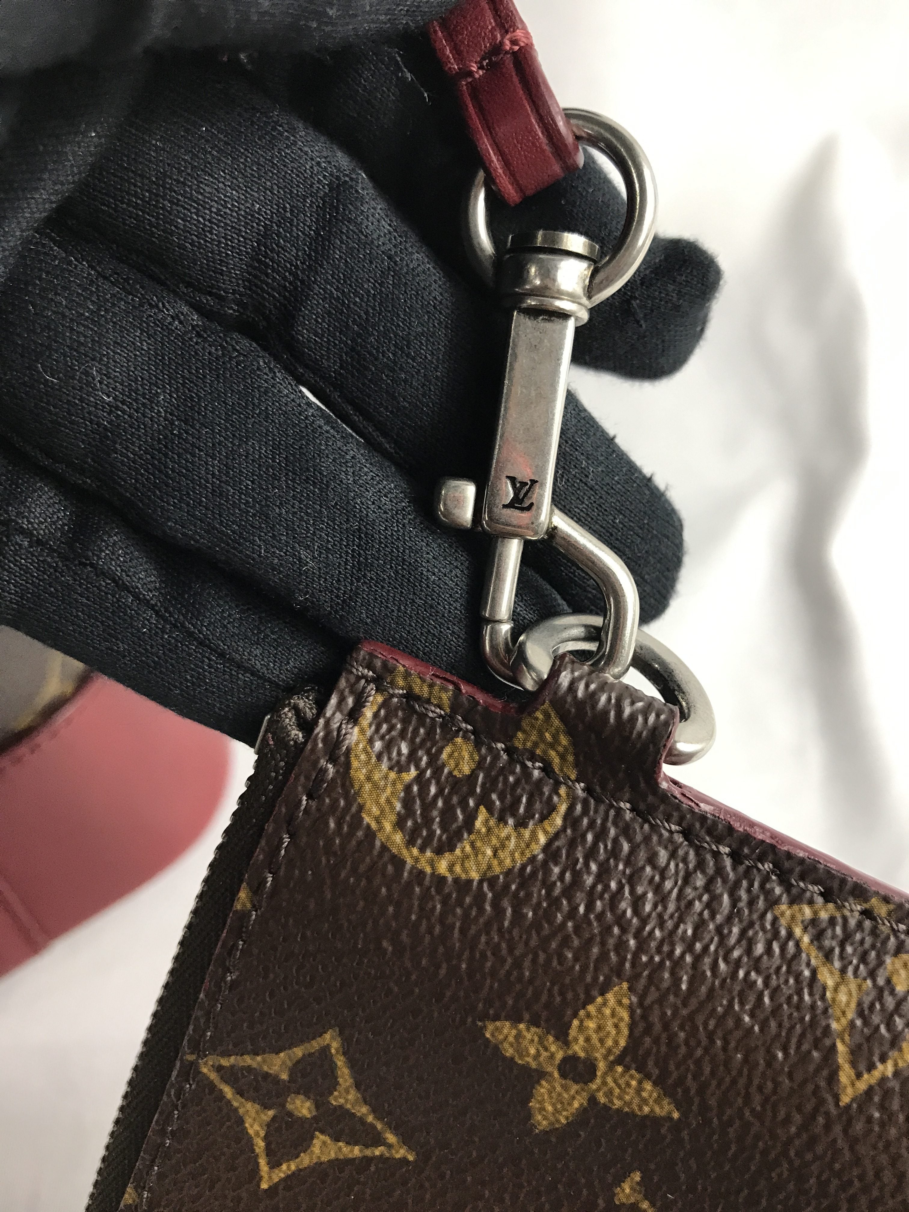 Monogram Coated Canvas/ Burgundy Leather Bucket Shoulder Bag w/ removable pouch w/RHW