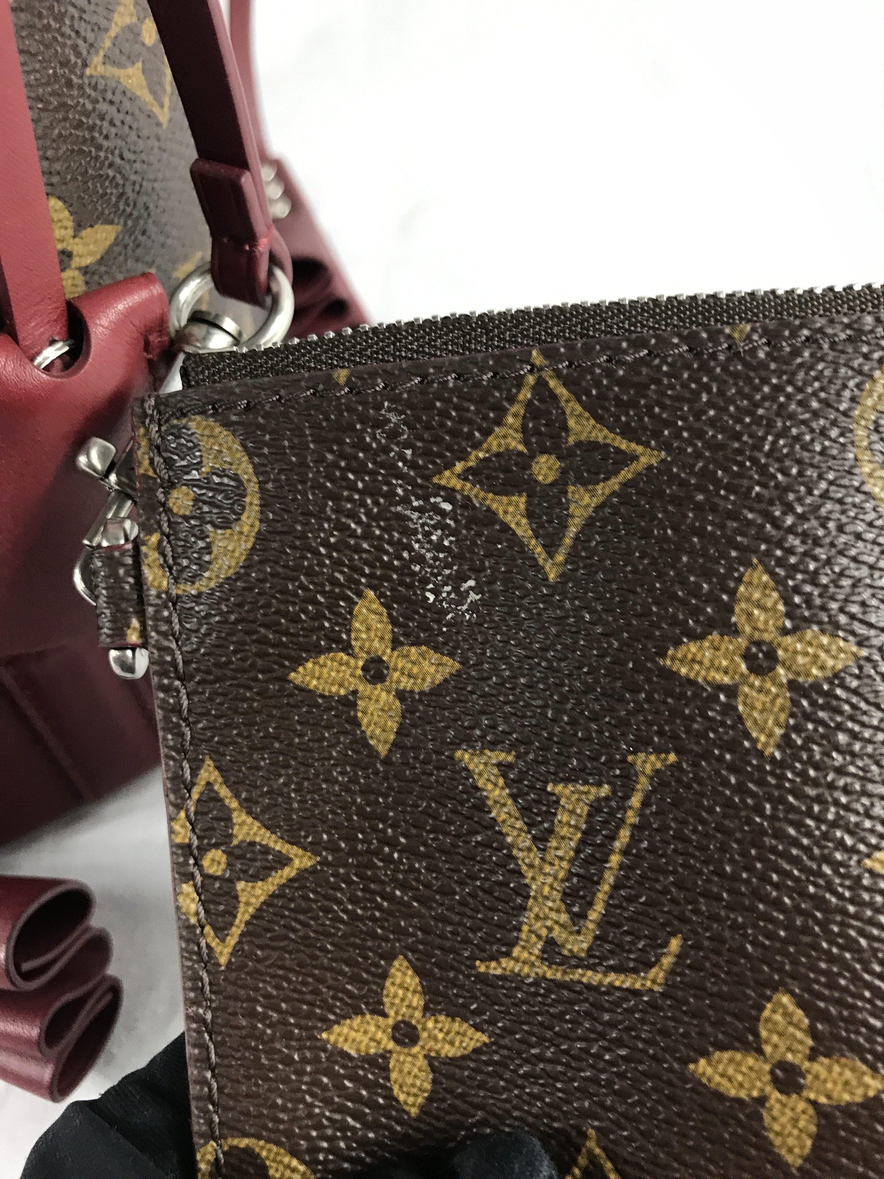Monogram Coated Canvas/ Burgundy Leather Bucket Shoulder Bag w/ removable pouch w/RHW