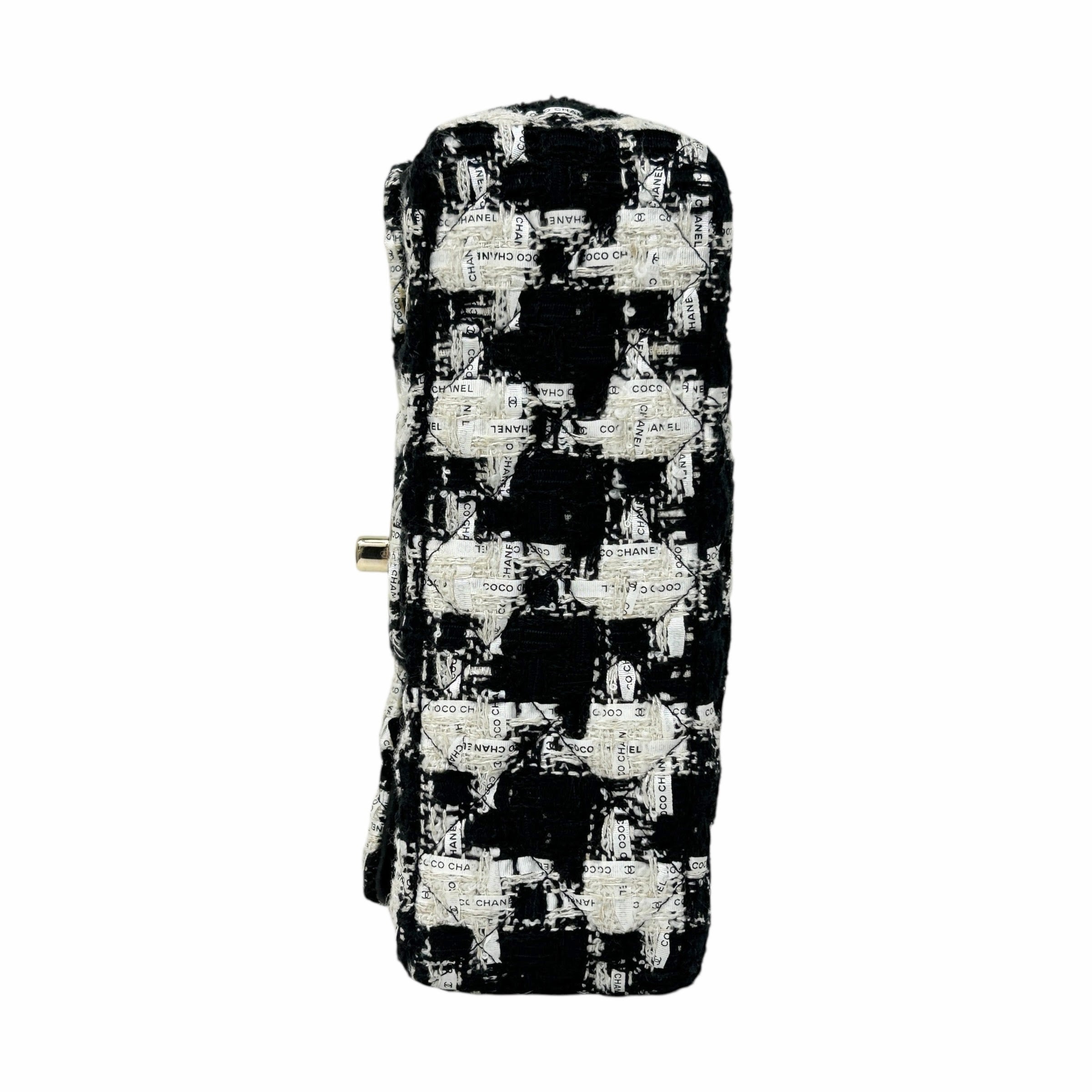 Black/Ecru/White Tweed Quilted Mini Rectangular Flap Bag w/LGHW