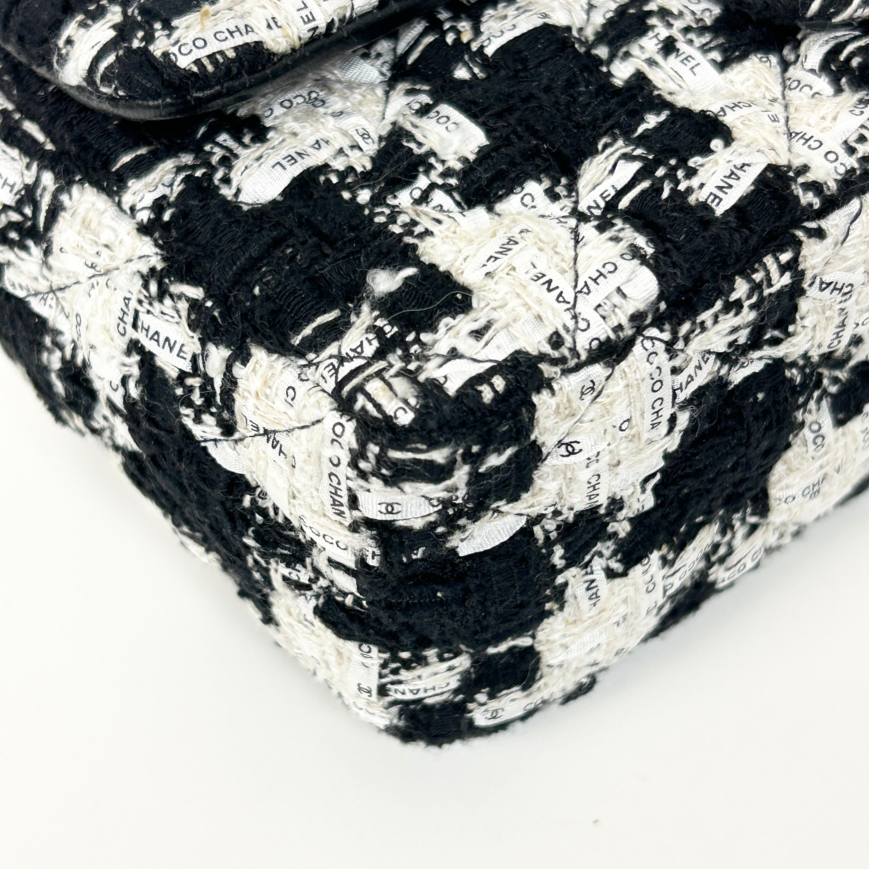 Black/Ecru/White Tweed Quilted Mini Rectangular Flap Bag w/LGHW