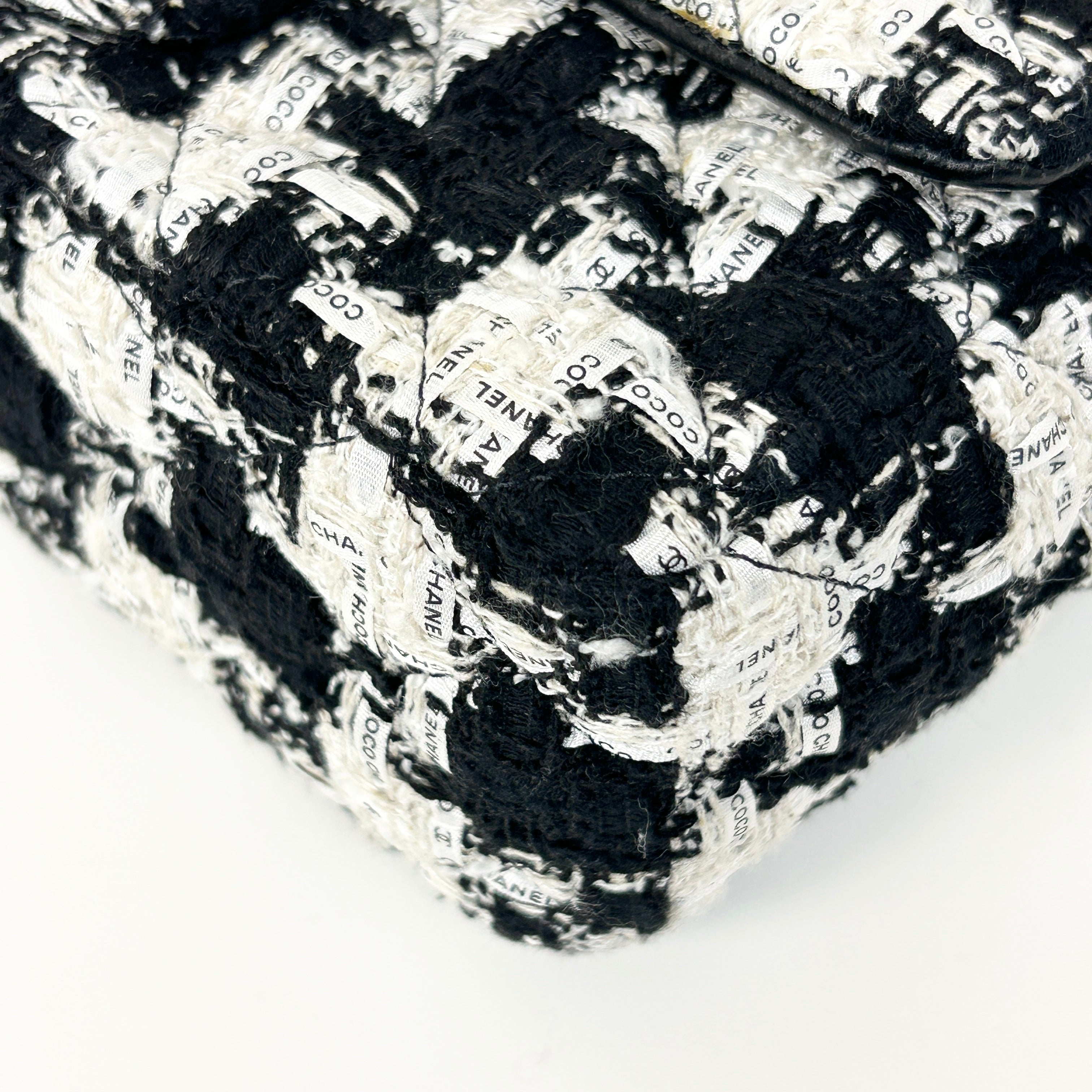 Black/Ecru/White Tweed Quilted Mini Rectangular Flap Bag w/LGHW