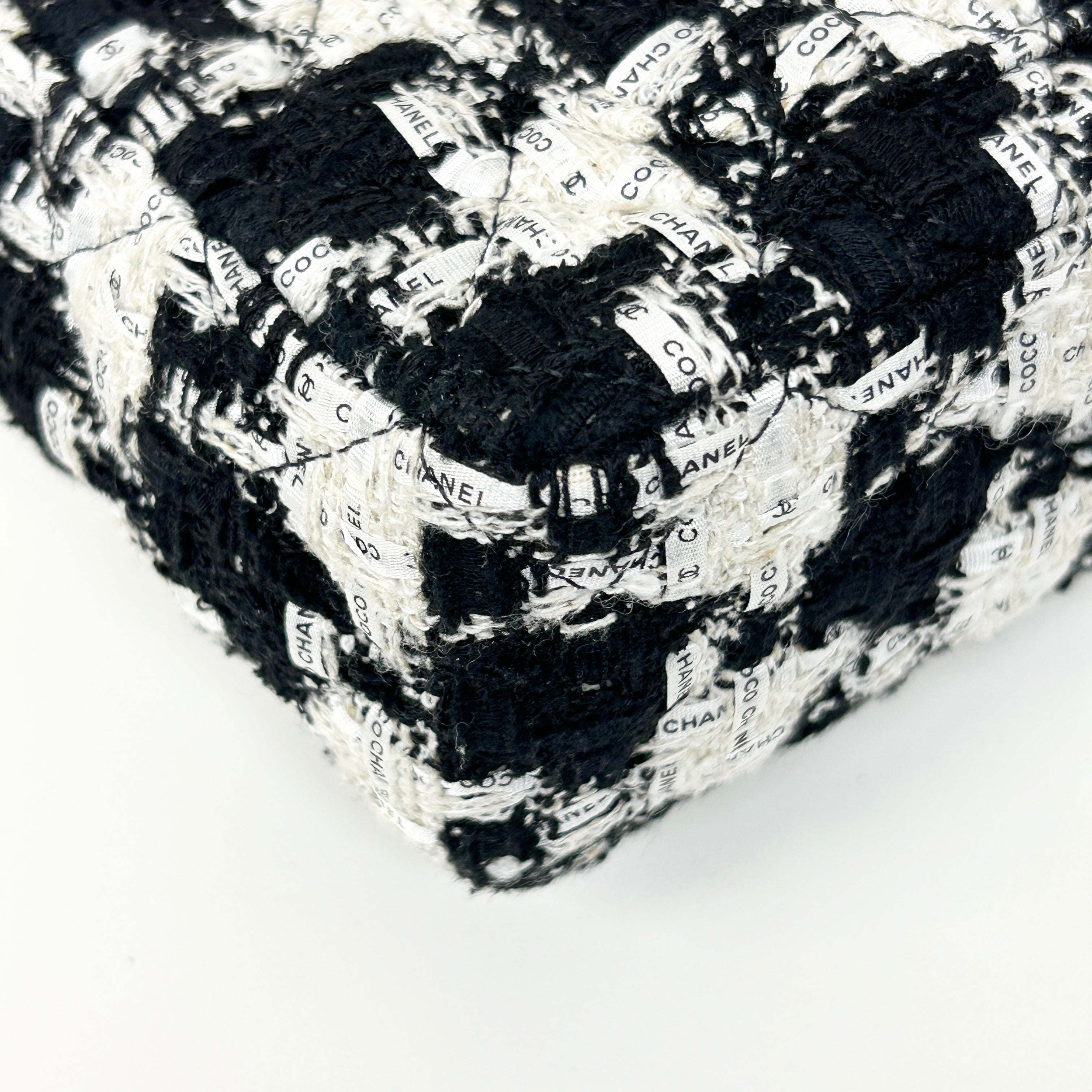 Black/Ecru/White Tweed Quilted Mini Rectangular Flap Bag w/LGHW