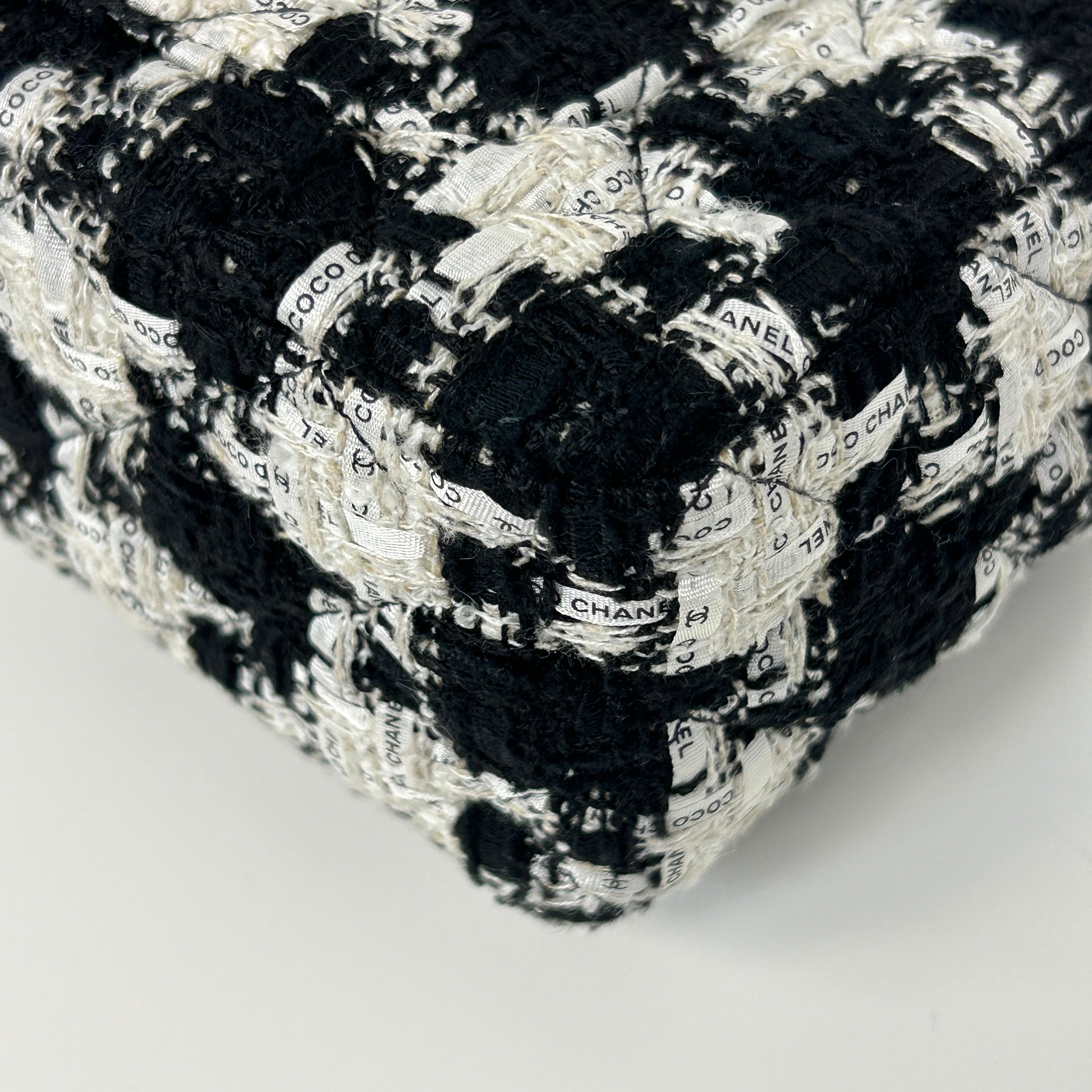 Black/Ecru/White Tweed Quilted Mini Rectangular Flap Bag w/LGHW