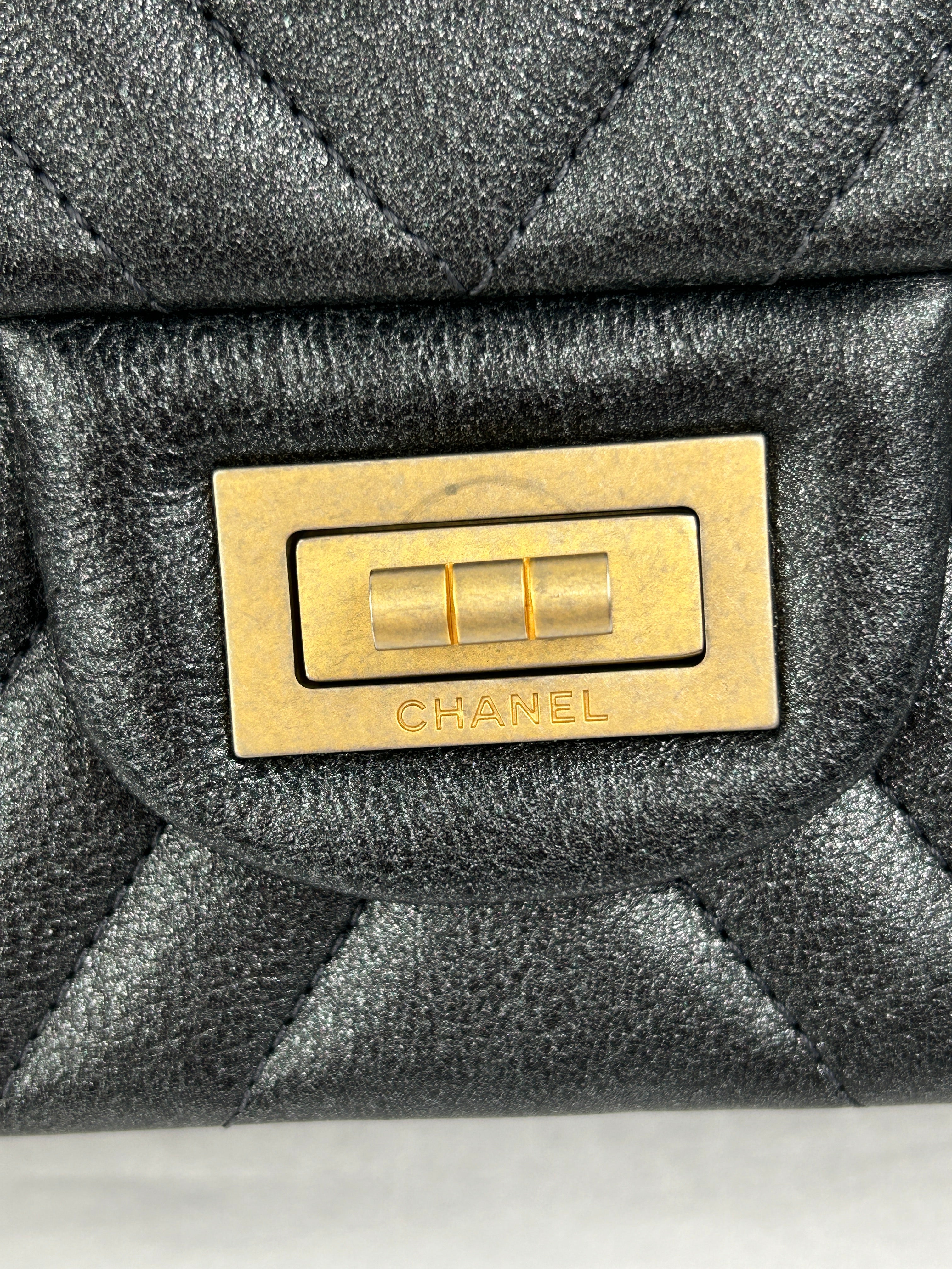 227 Timeless Reissue Mademoiselle Metallic Dark Grey Sheepskin Grained Double Flap Bag w/MAGHW