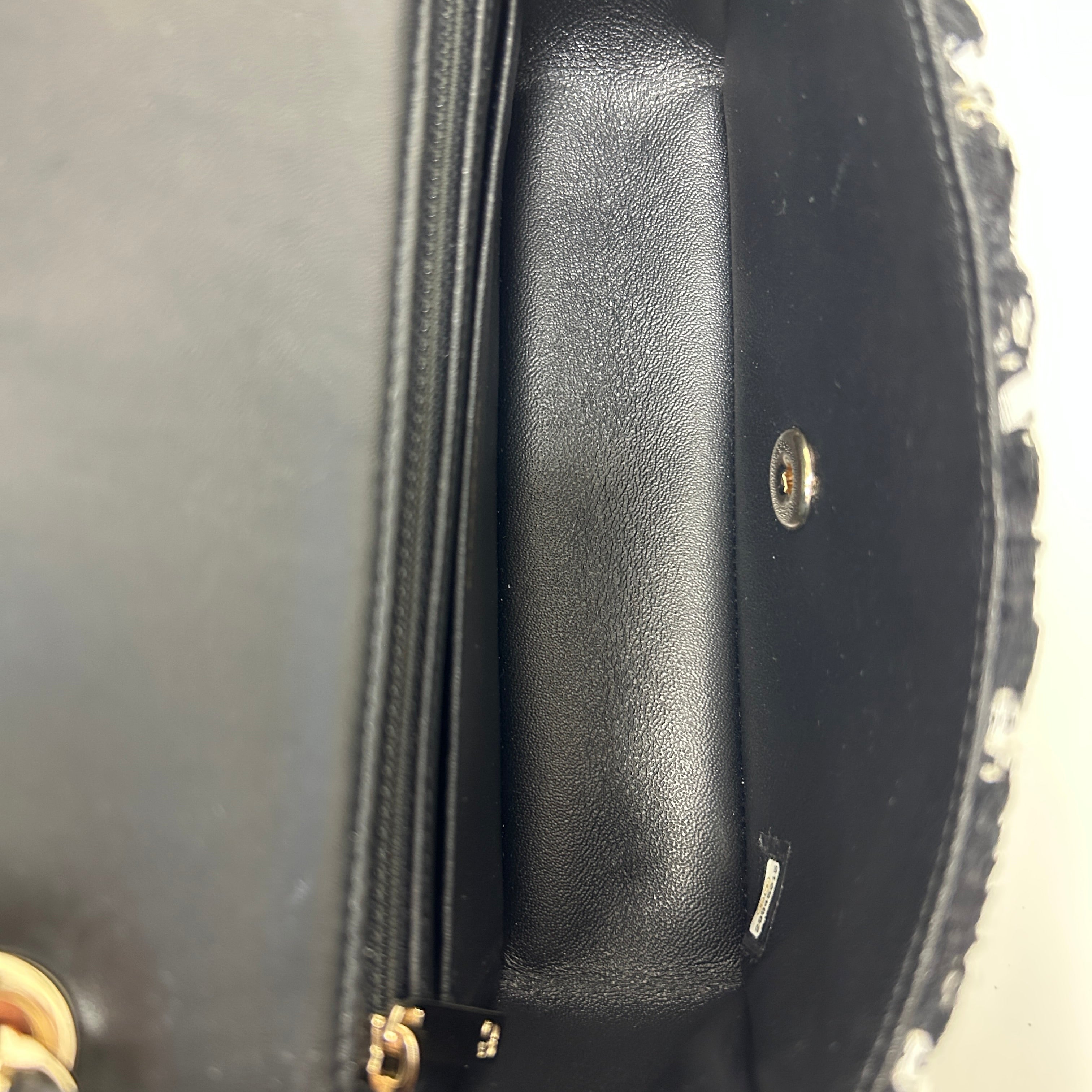 Black/Ecru/White Tweed Quilted Mini Rectangular Flap Bag w/LGHW