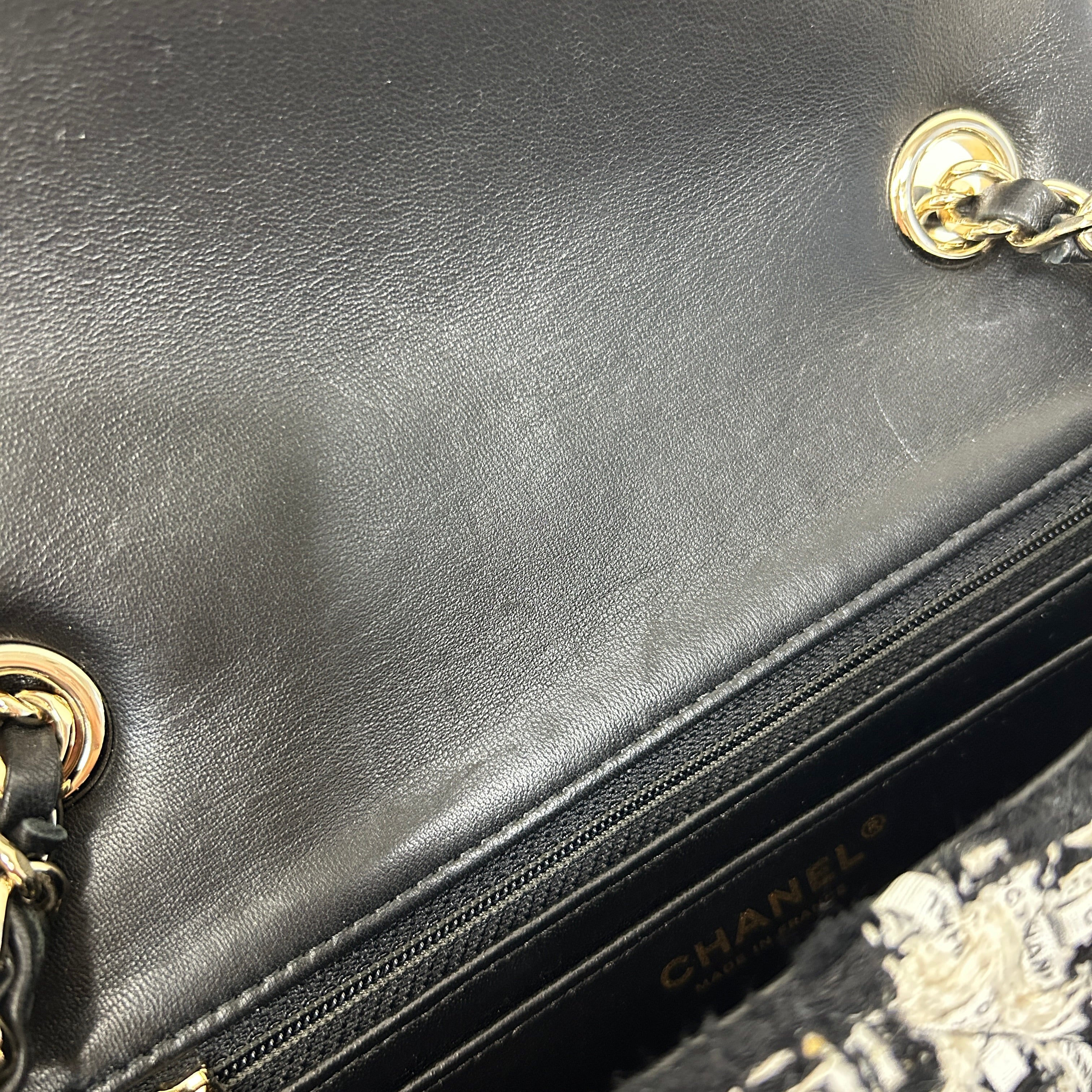 Black/Ecru/White Tweed Quilted Mini Rectangular Flap Bag w/LGHW