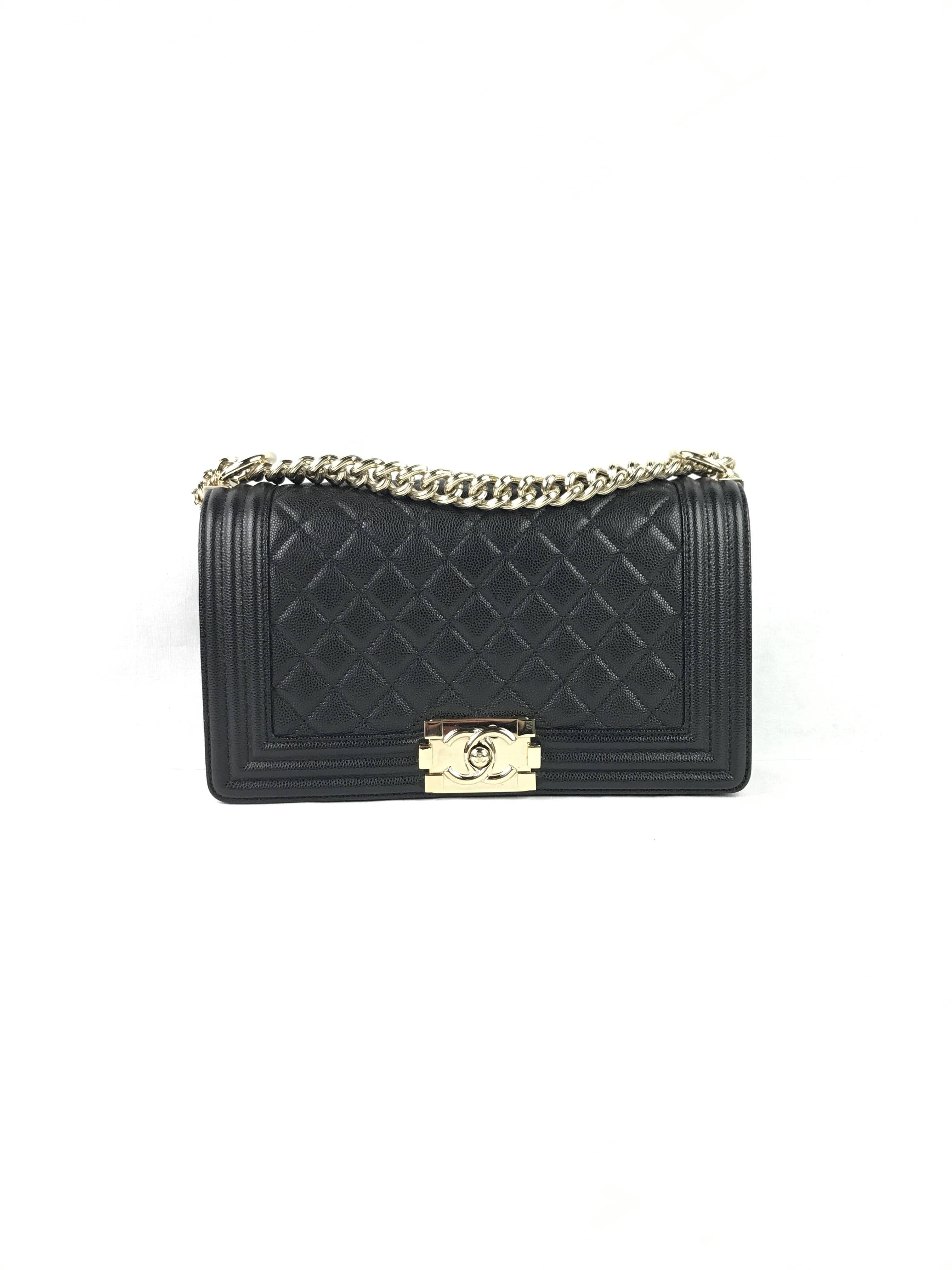 Black Caviar Medium Boy Bag w/Shiny LGHW