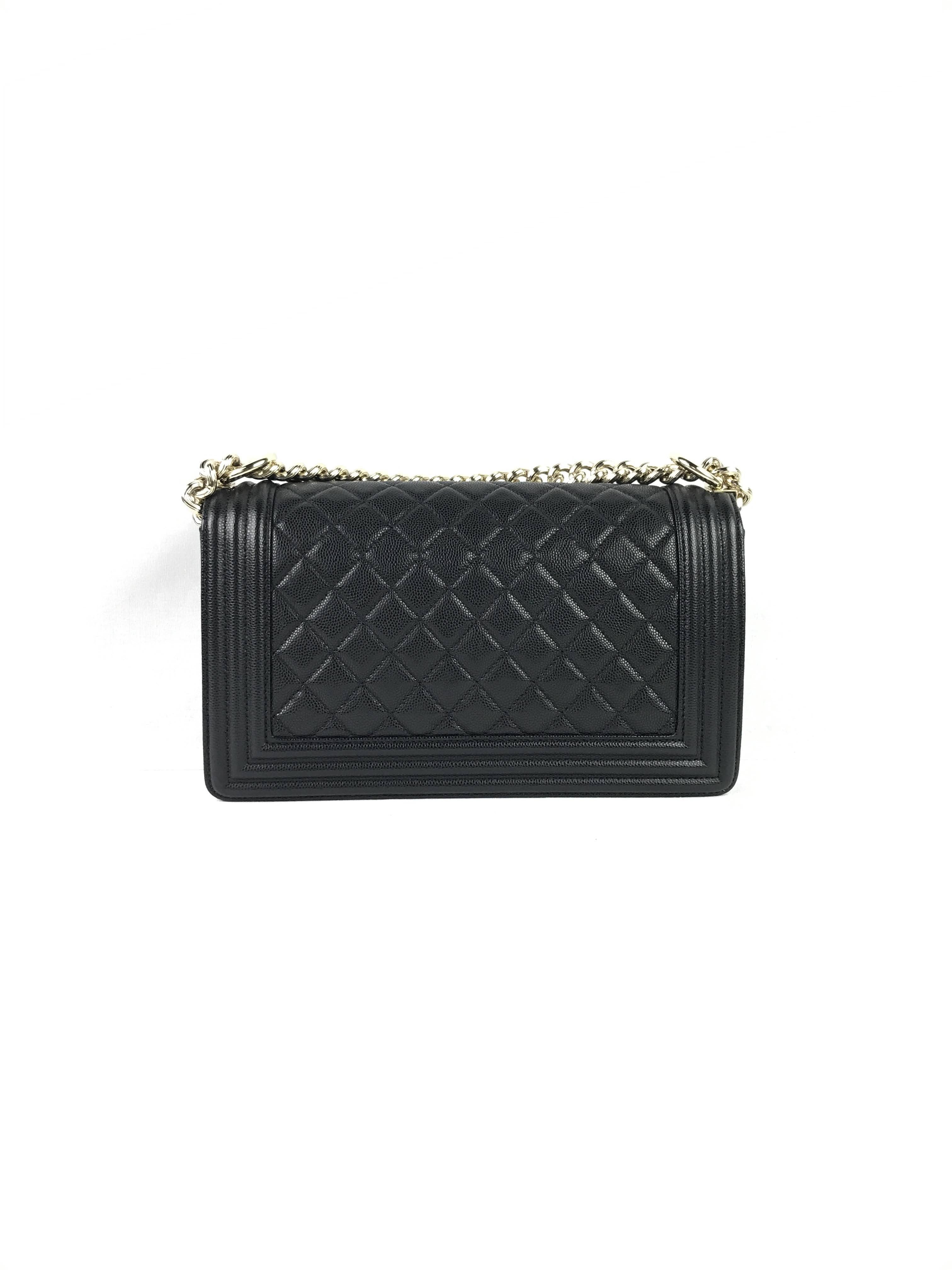 Black Caviar Medium Boy Bag w/Shiny LGHW