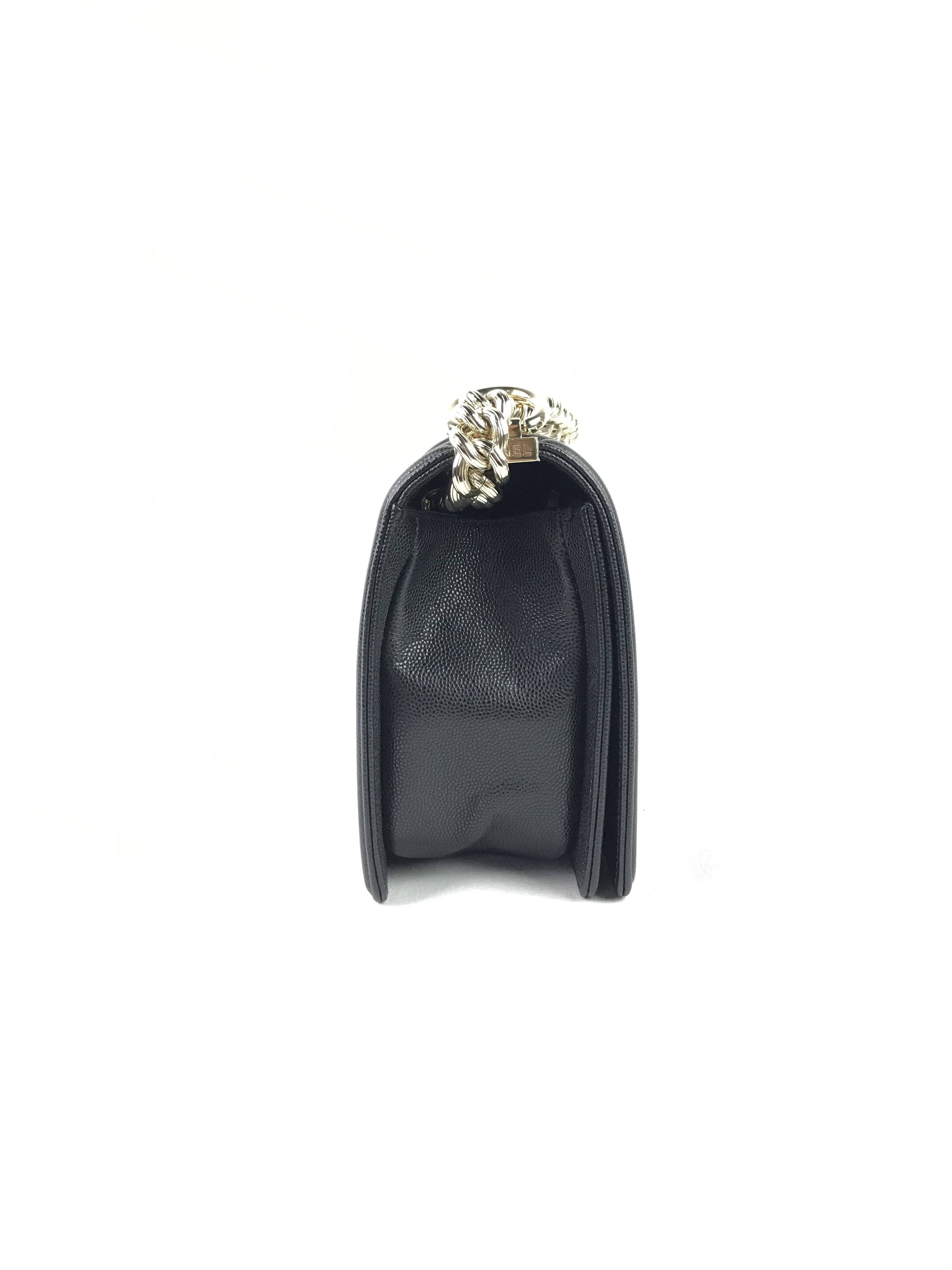 Black Caviar Medium Boy Bag w/Shiny LGHW