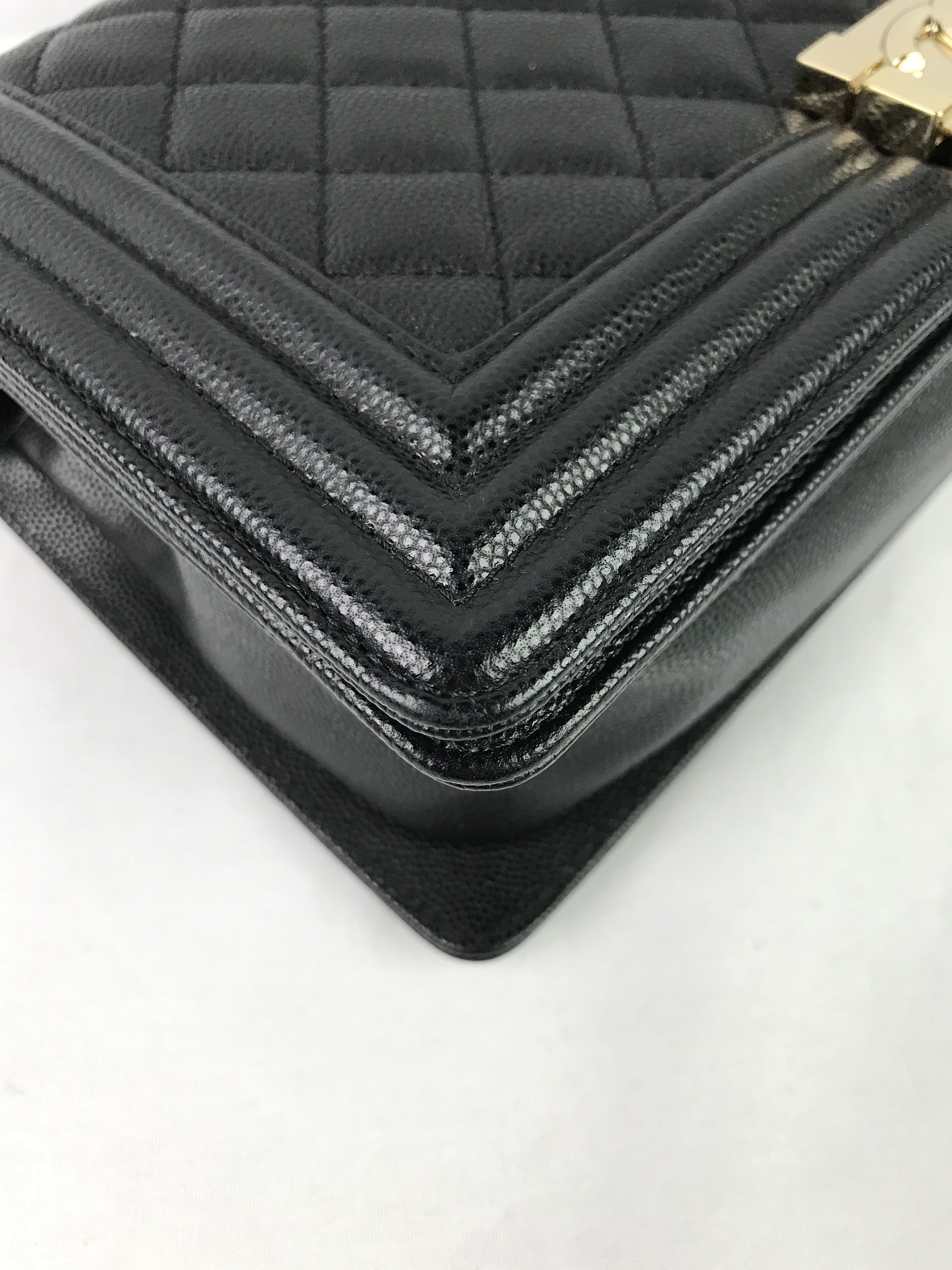 Black Caviar Medium Boy Bag w/Shiny LGHW