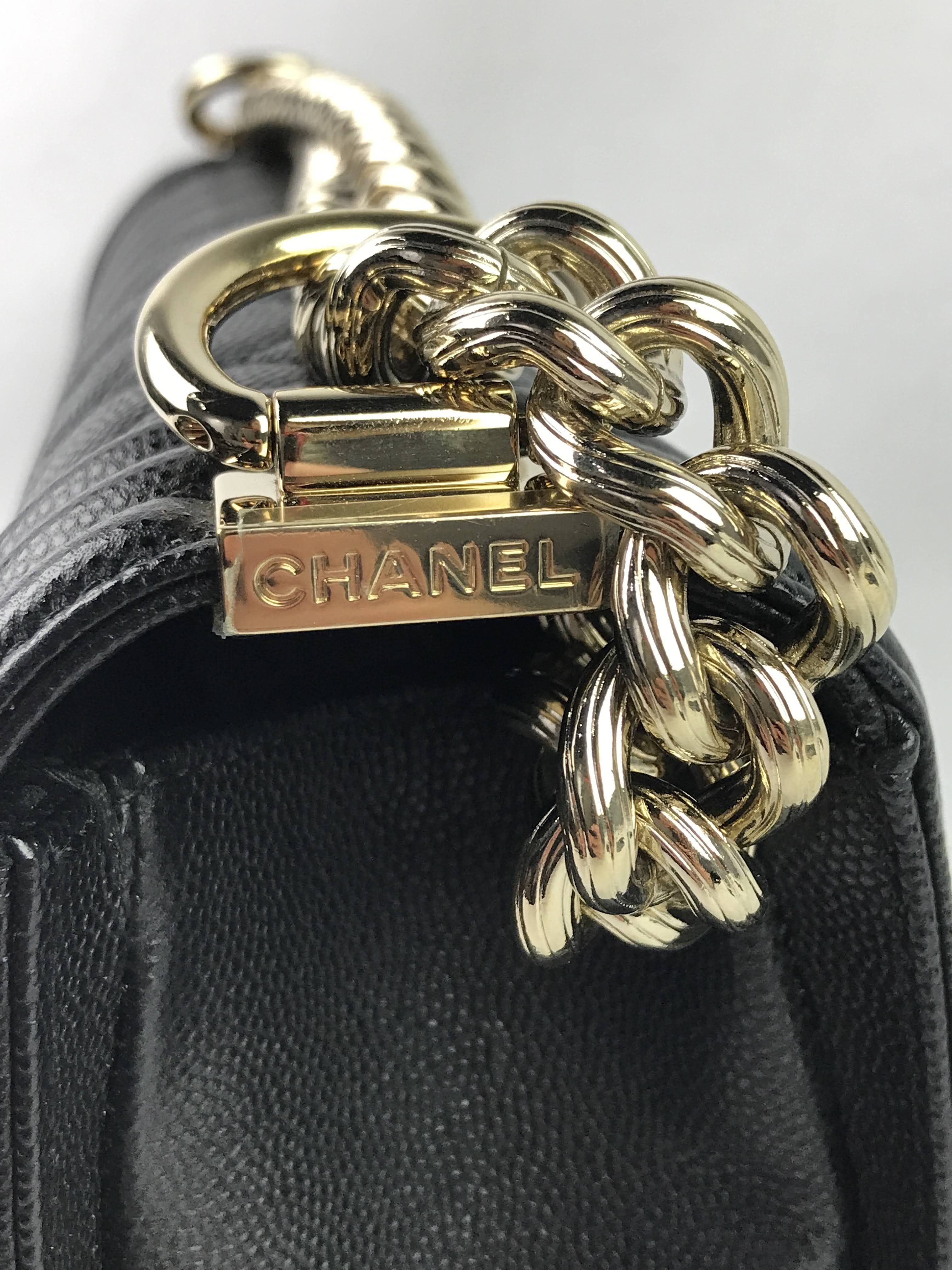 Black Caviar Medium Boy Bag w/Shiny LGHW
