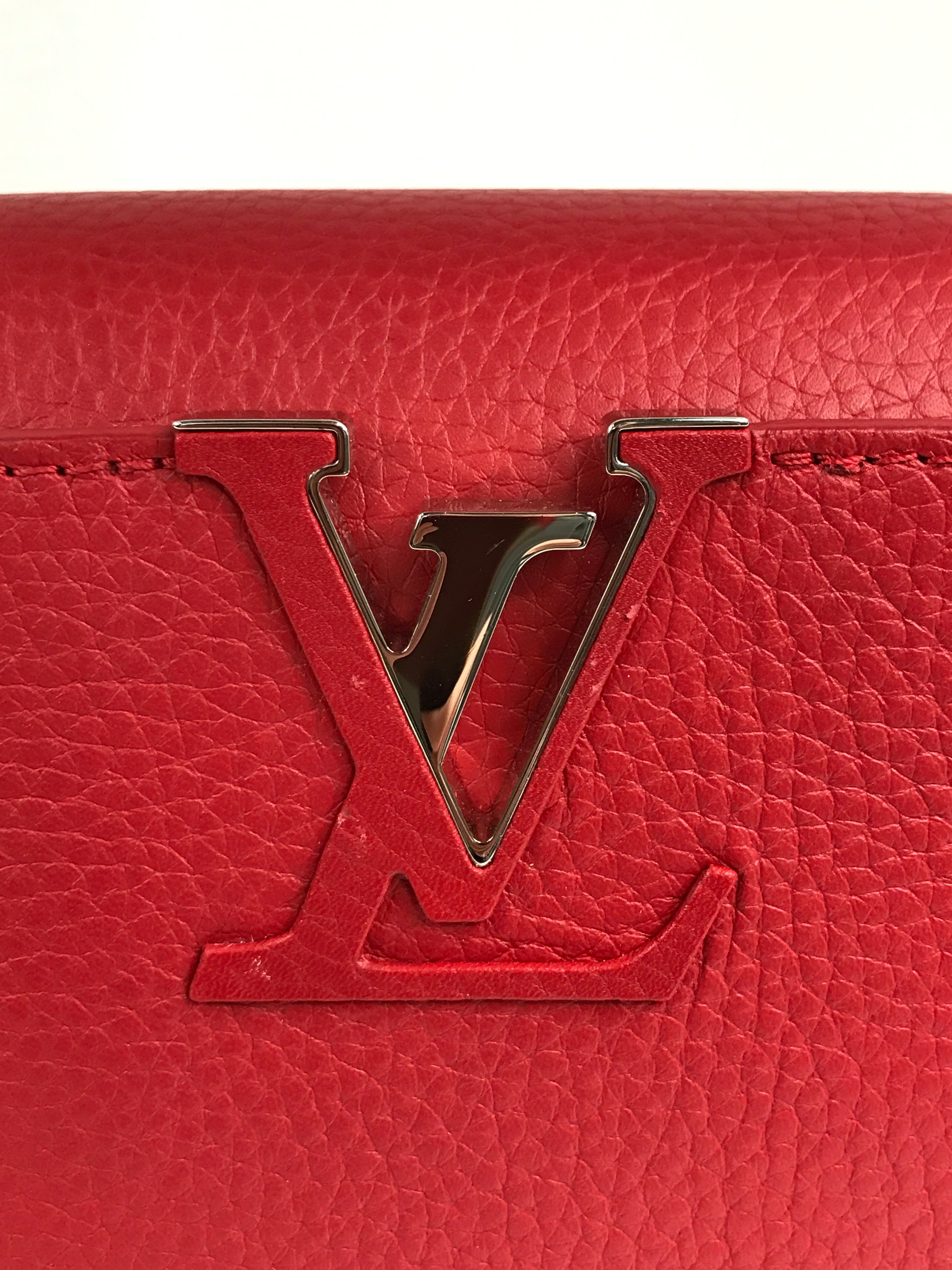 Red Grained Leather Capucines MM W/Python Handle