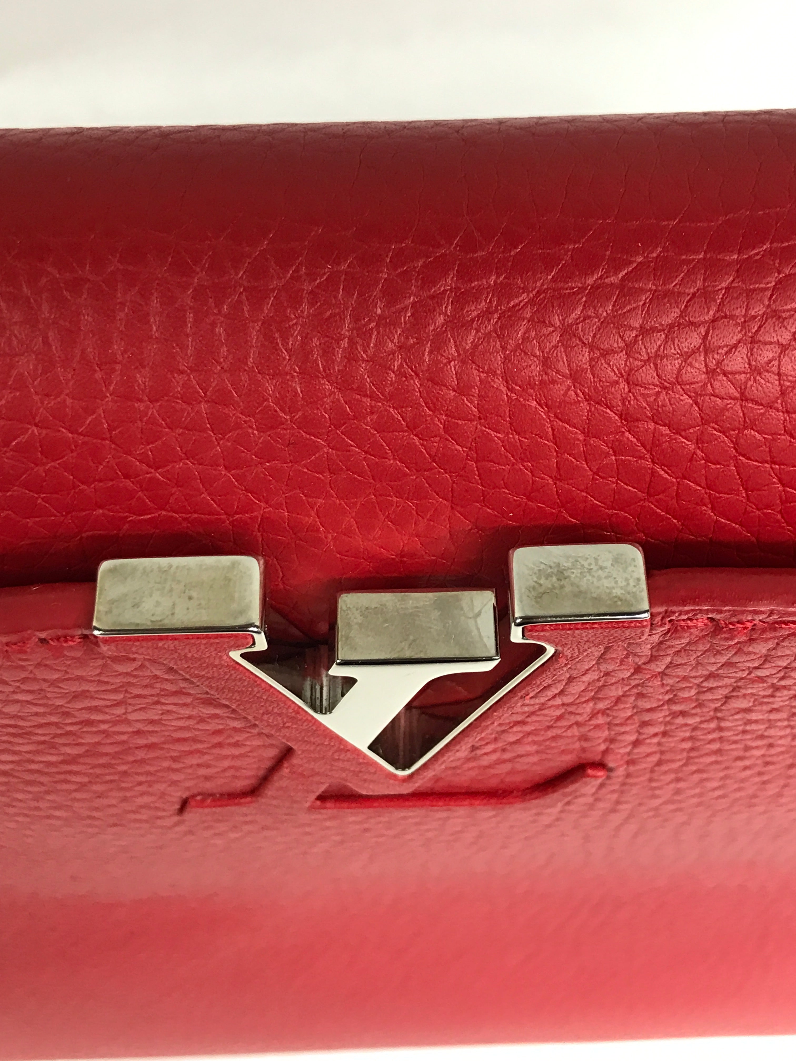 Red Grained Leather Capucines MM W/Python Handle
