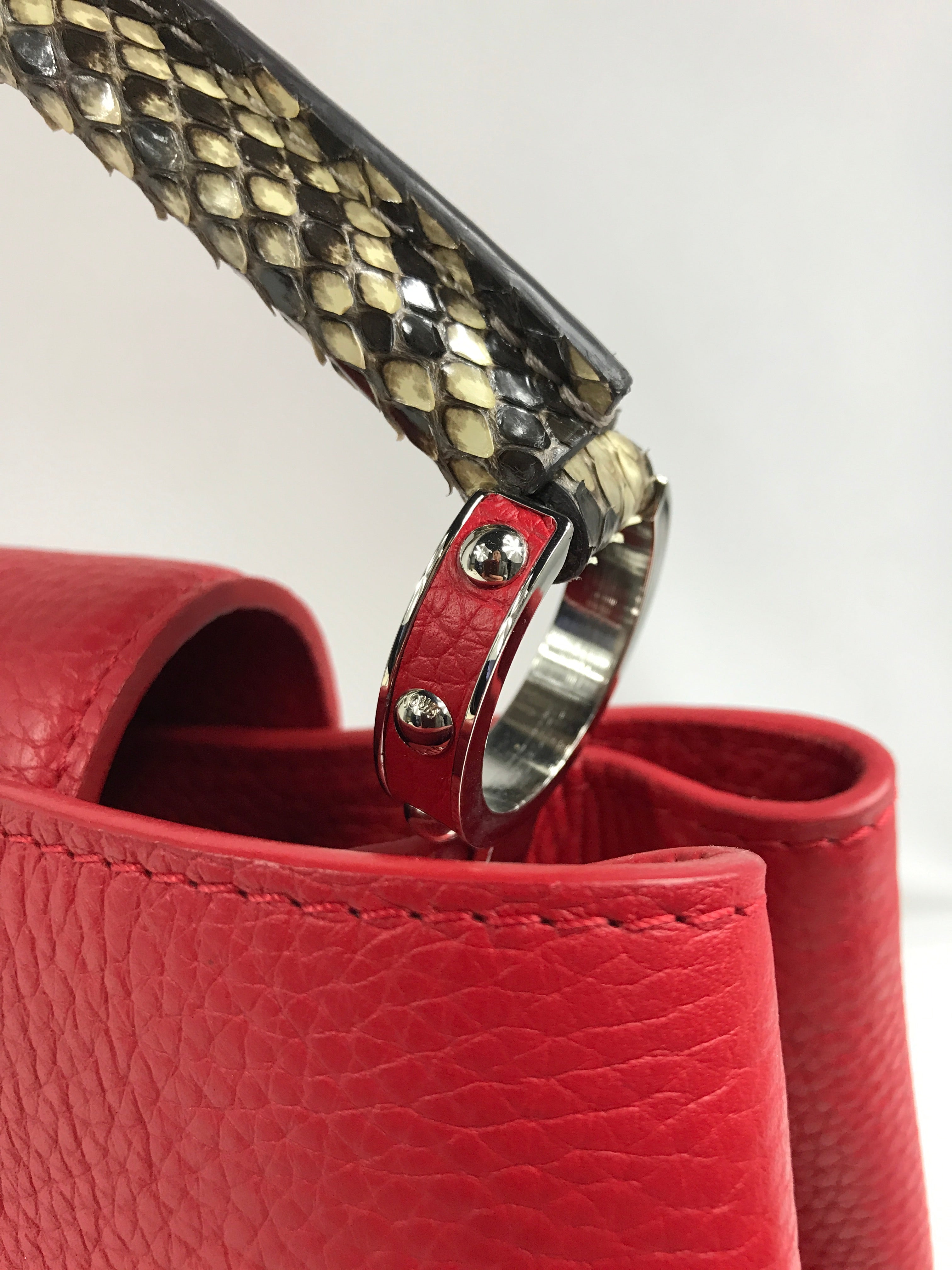 Red Grained Leather Capucines MM W/Python Handle