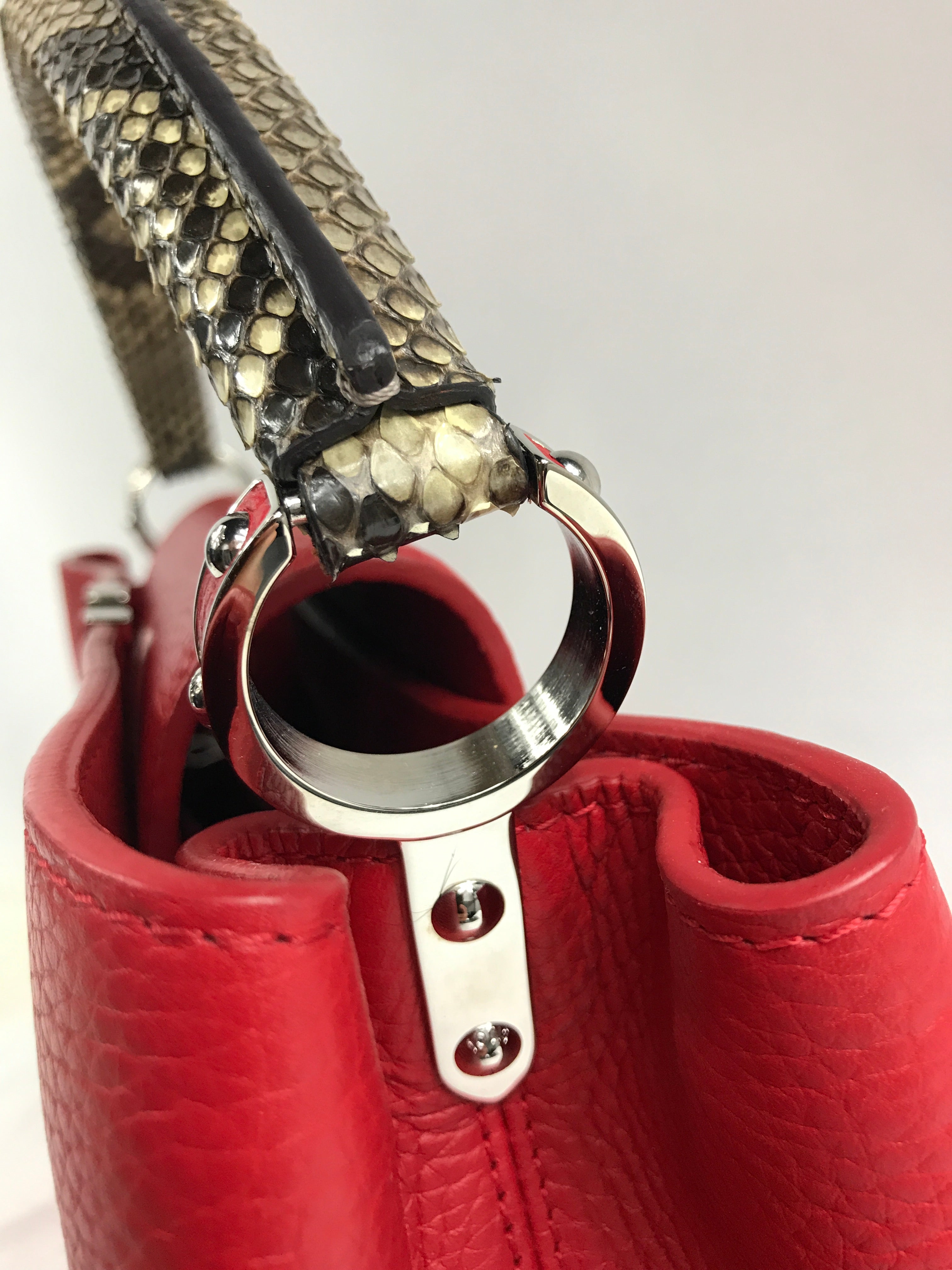 Red Grained Leather Capucines MM W/Python Handle