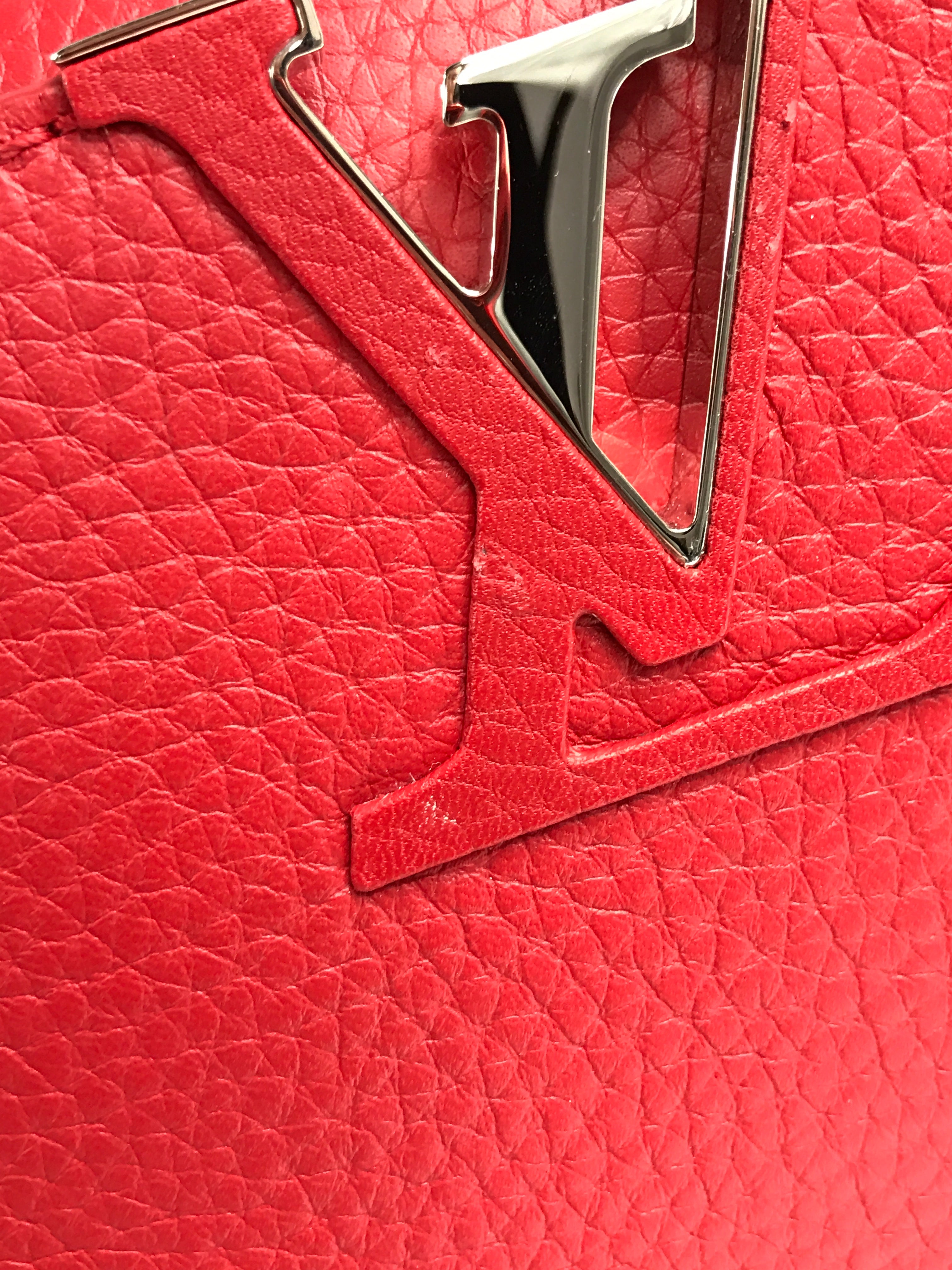 Red Grained Leather Capucines MM W/Python Handle