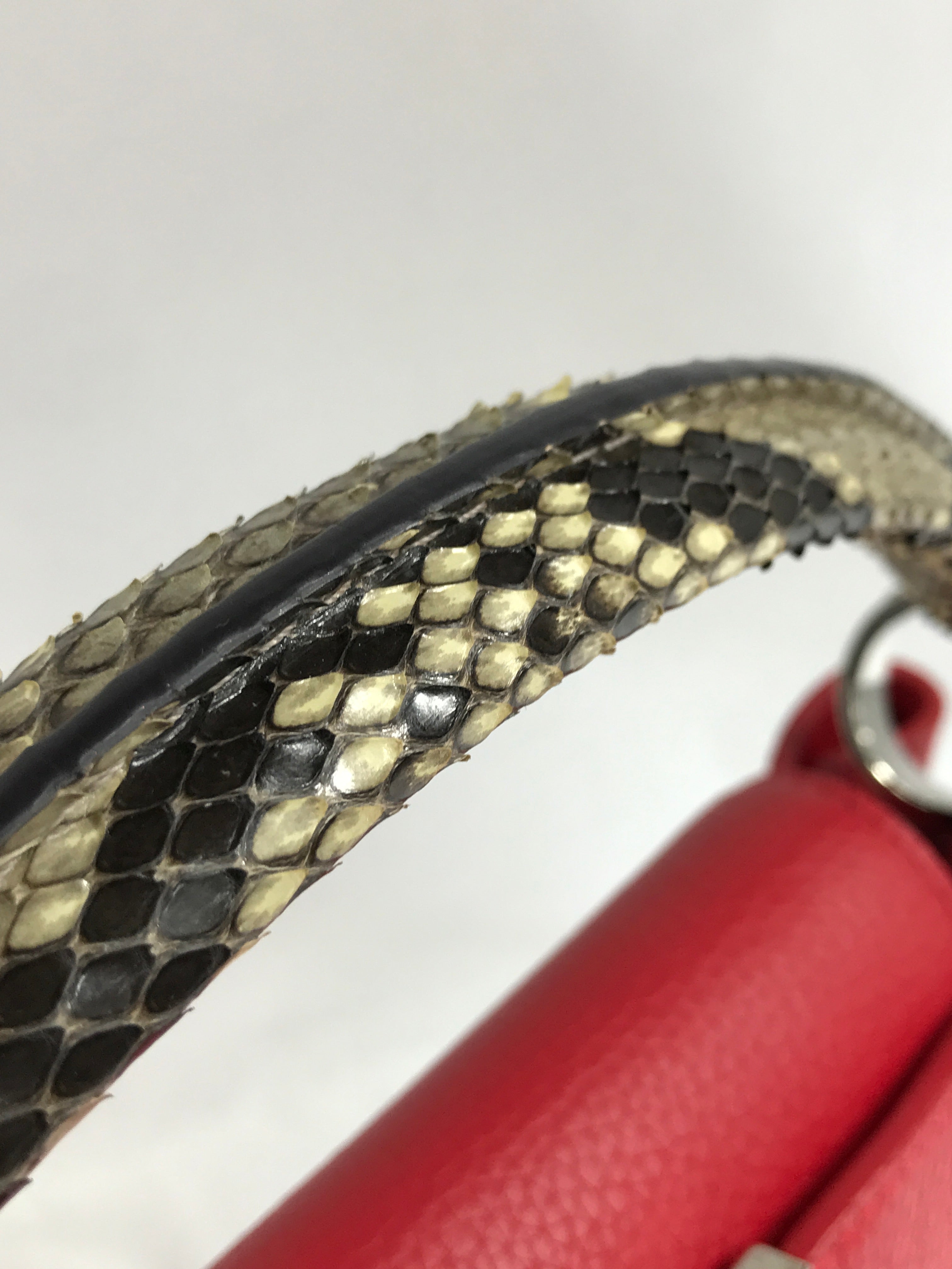 Red Grained Leather Capucines MM W/Python Handle