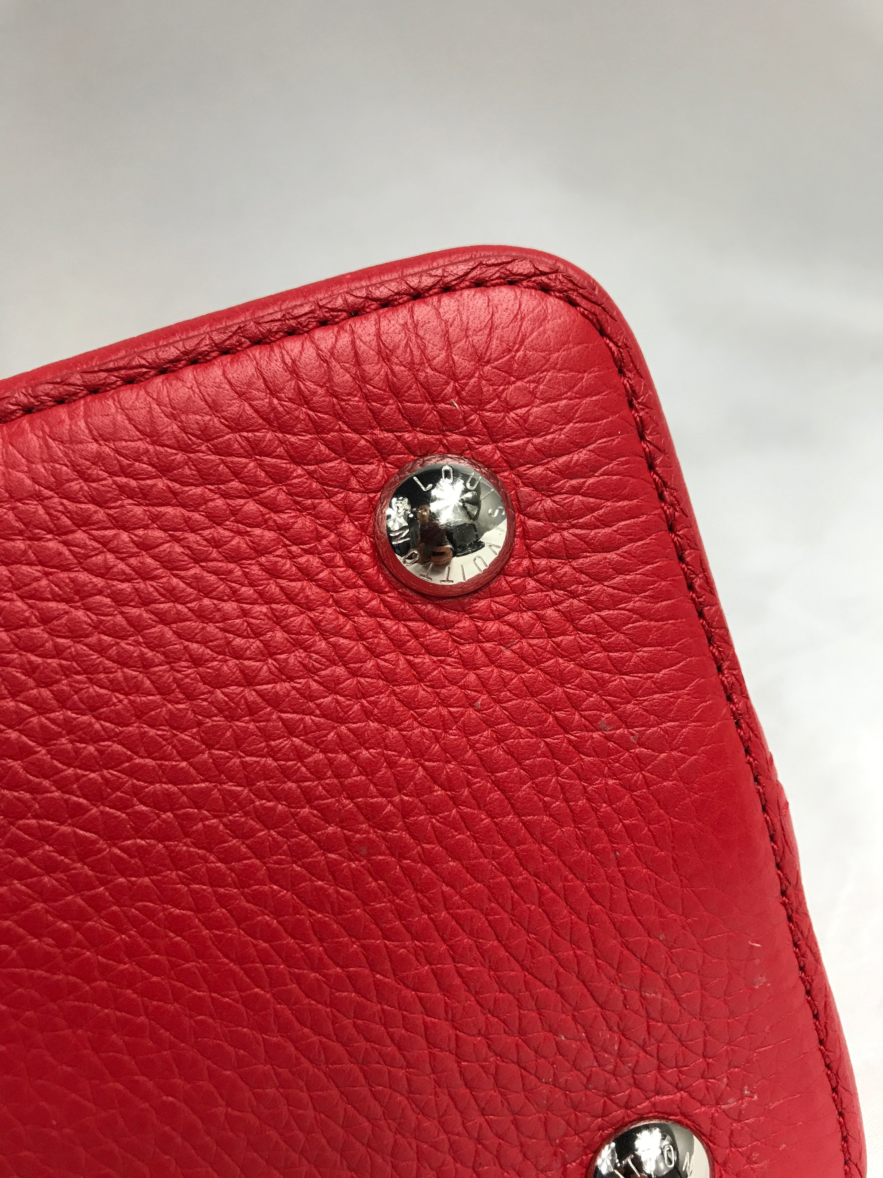 Red Grained Leather Capucines MM W/Python Handle