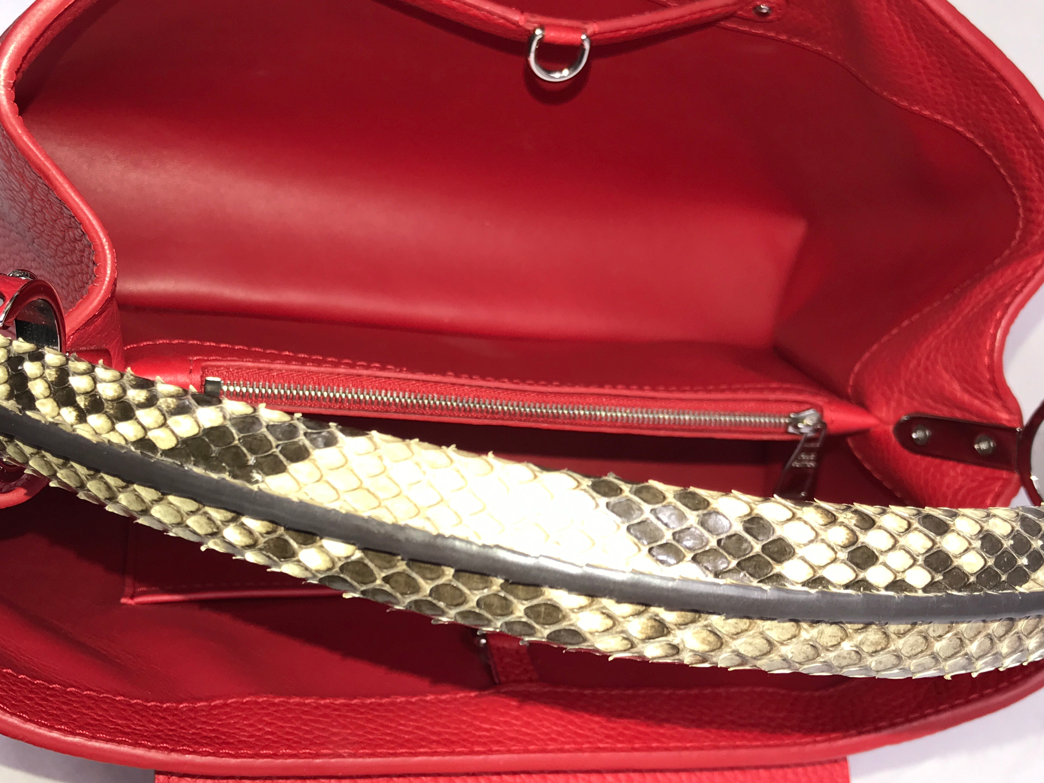 Red Grained Leather Capucines MM W/Python Handle