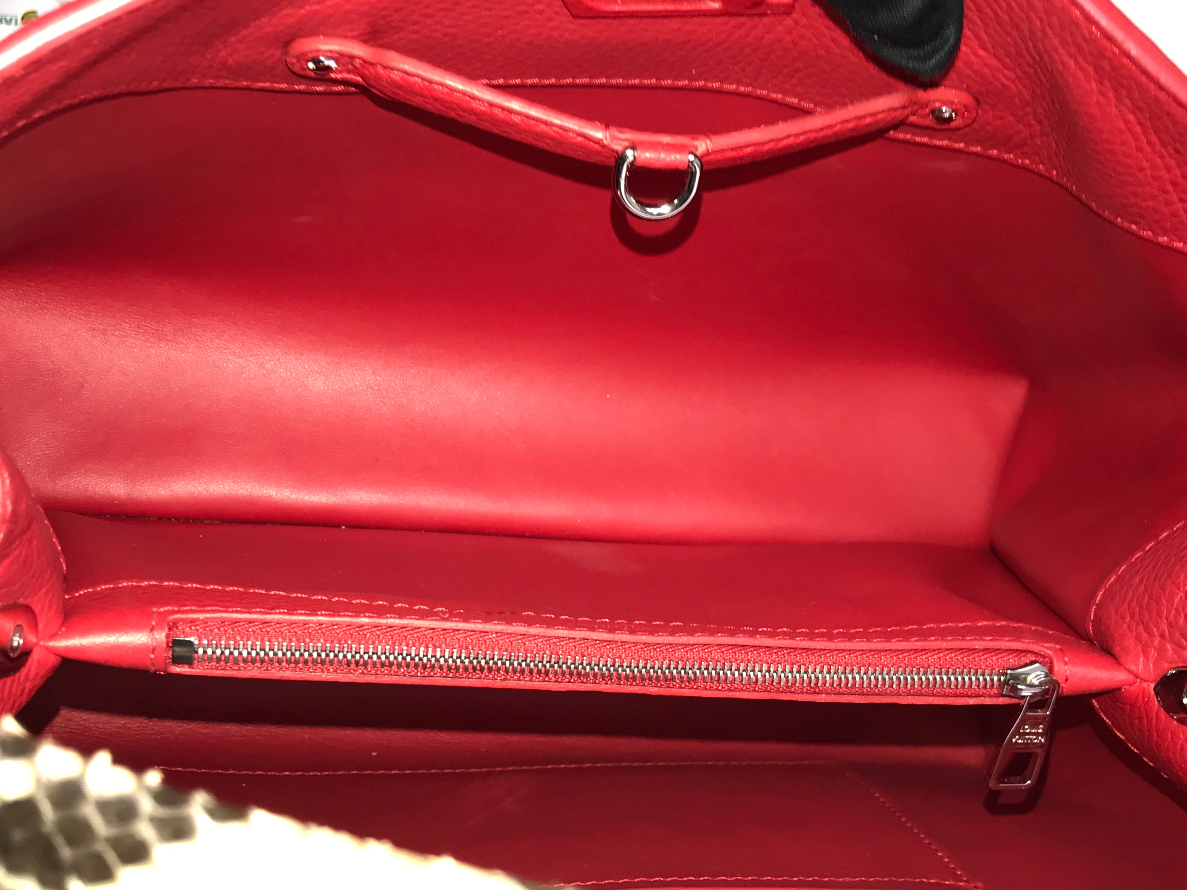 Red Grained Leather Capucines MM W/Python Handle