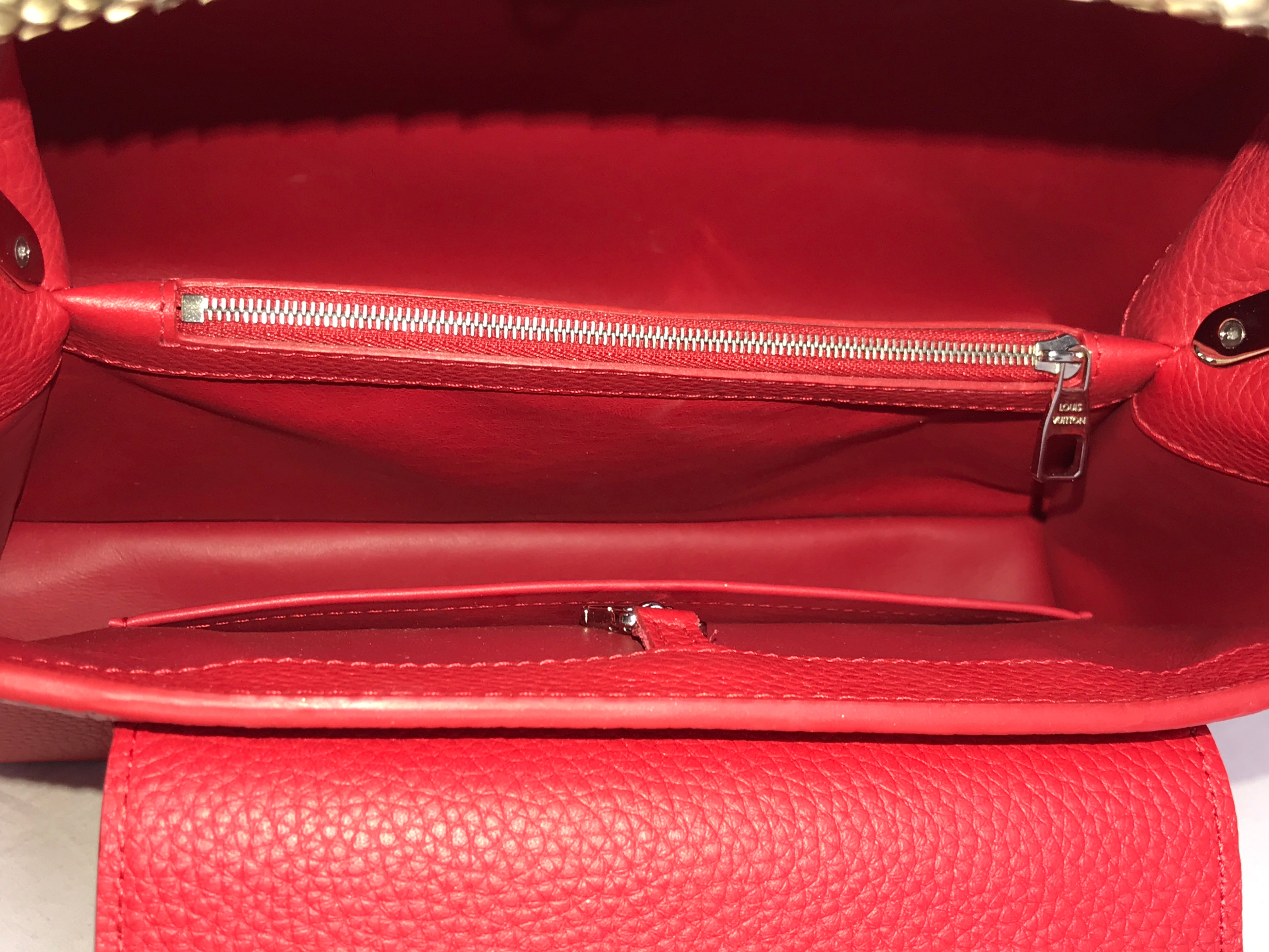Red Grained Leather Capucines MM W/Python Handle