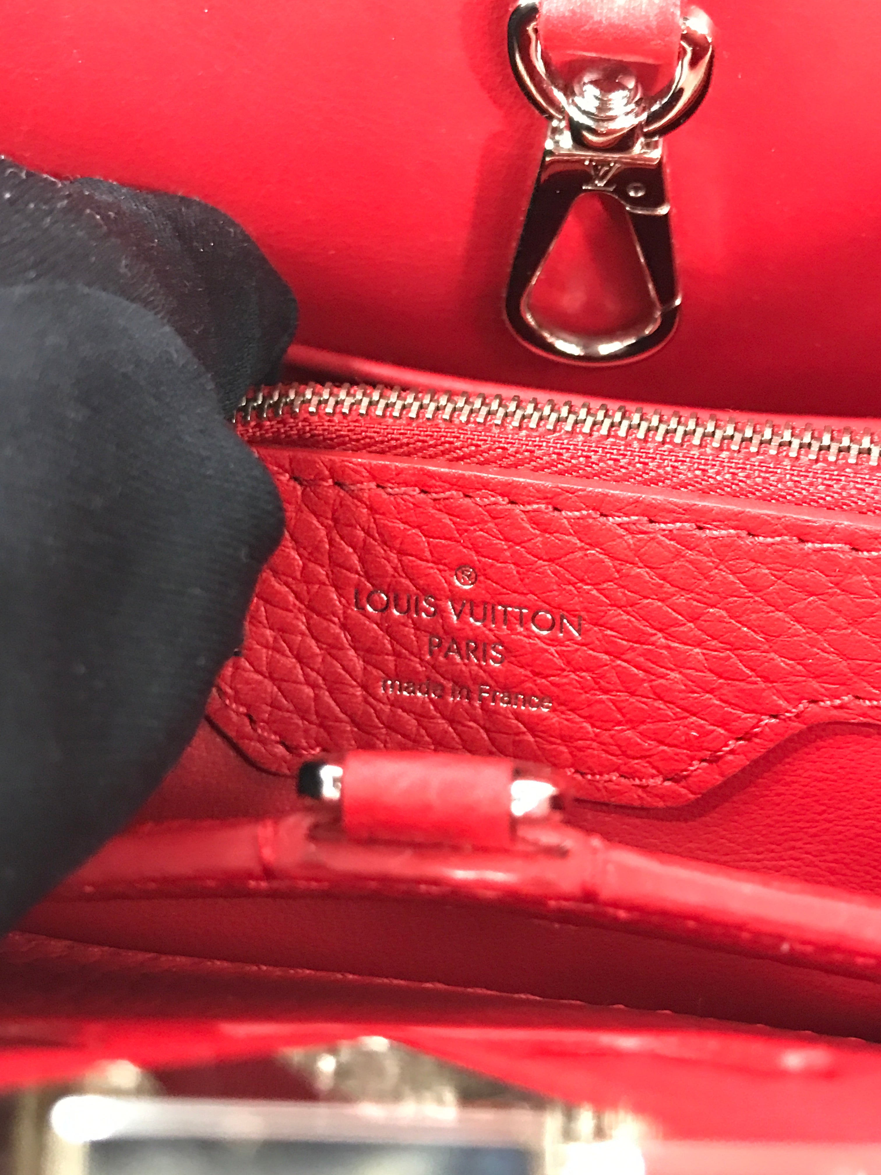 Red Grained Leather Capucines MM W/Python Handle
