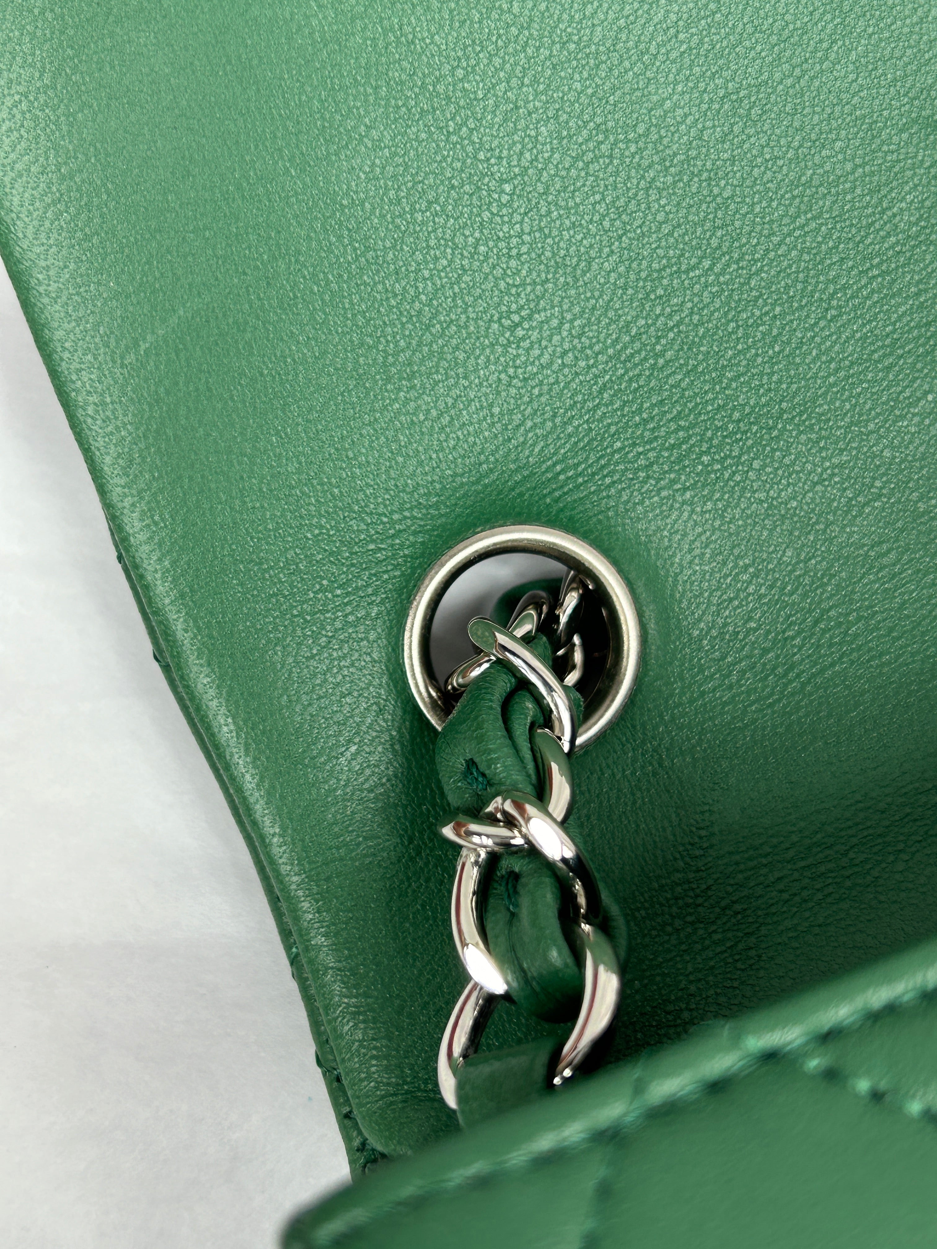 Green Quilted Lambskin Mini Rectangle Classic Flap w/SHW