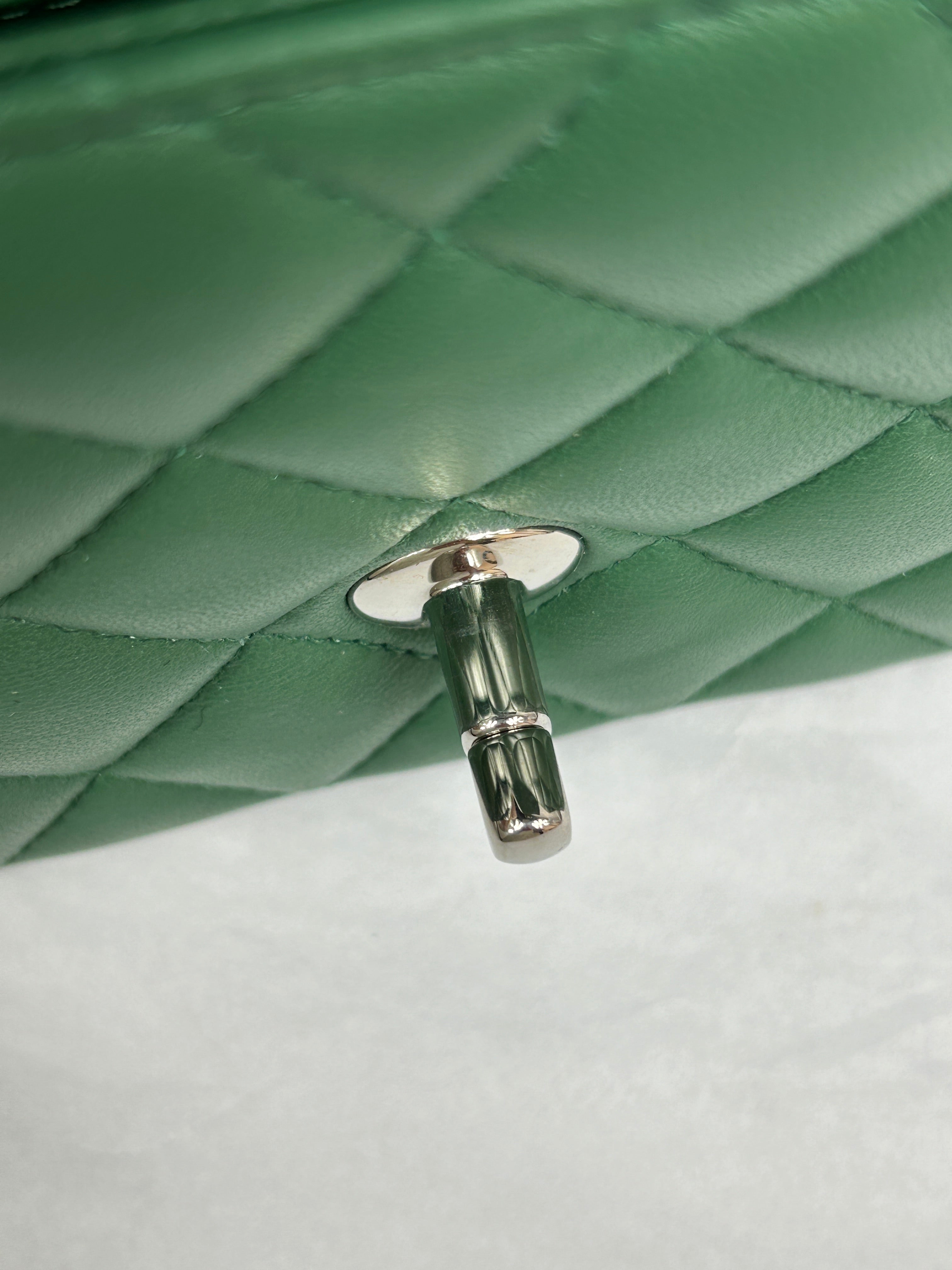 Green Quilted Lambskin Mini Rectangle Classic Flap w/SHW