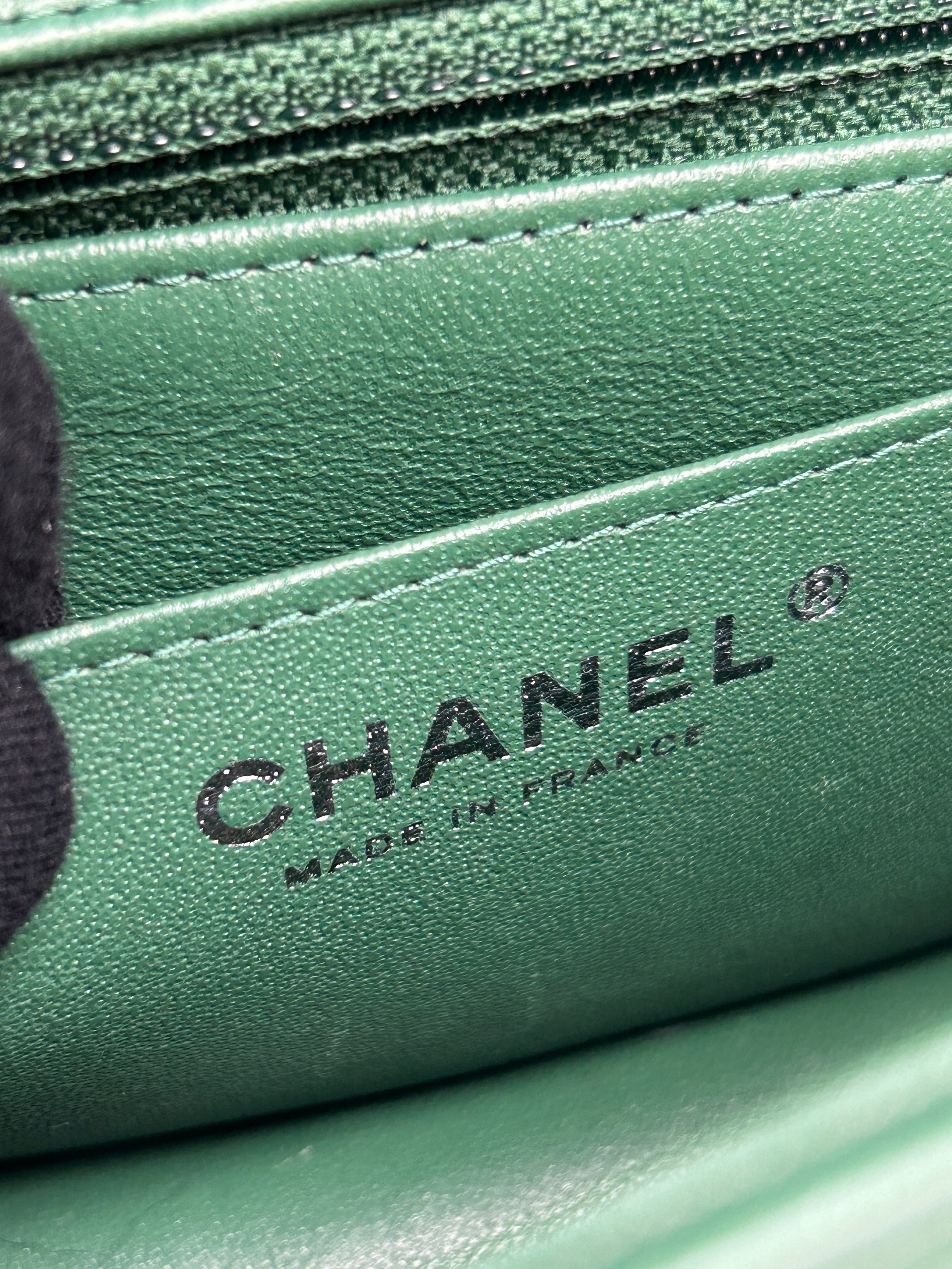 Green Quilted Lambskin Mini Rectangle Classic Flap w/SHW
