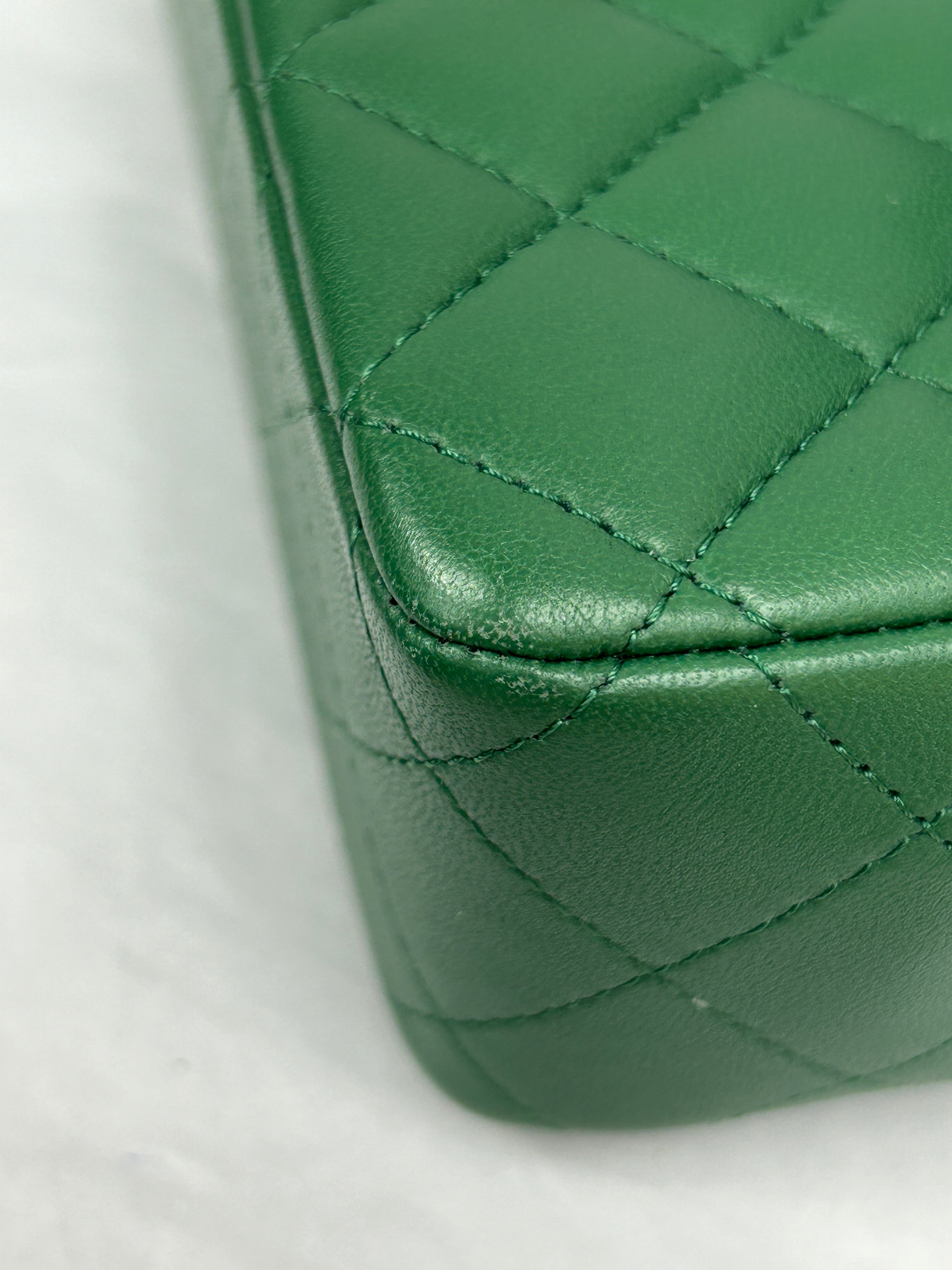 Green Quilted Lambskin Mini Rectangle Classic Flap w/SHW
