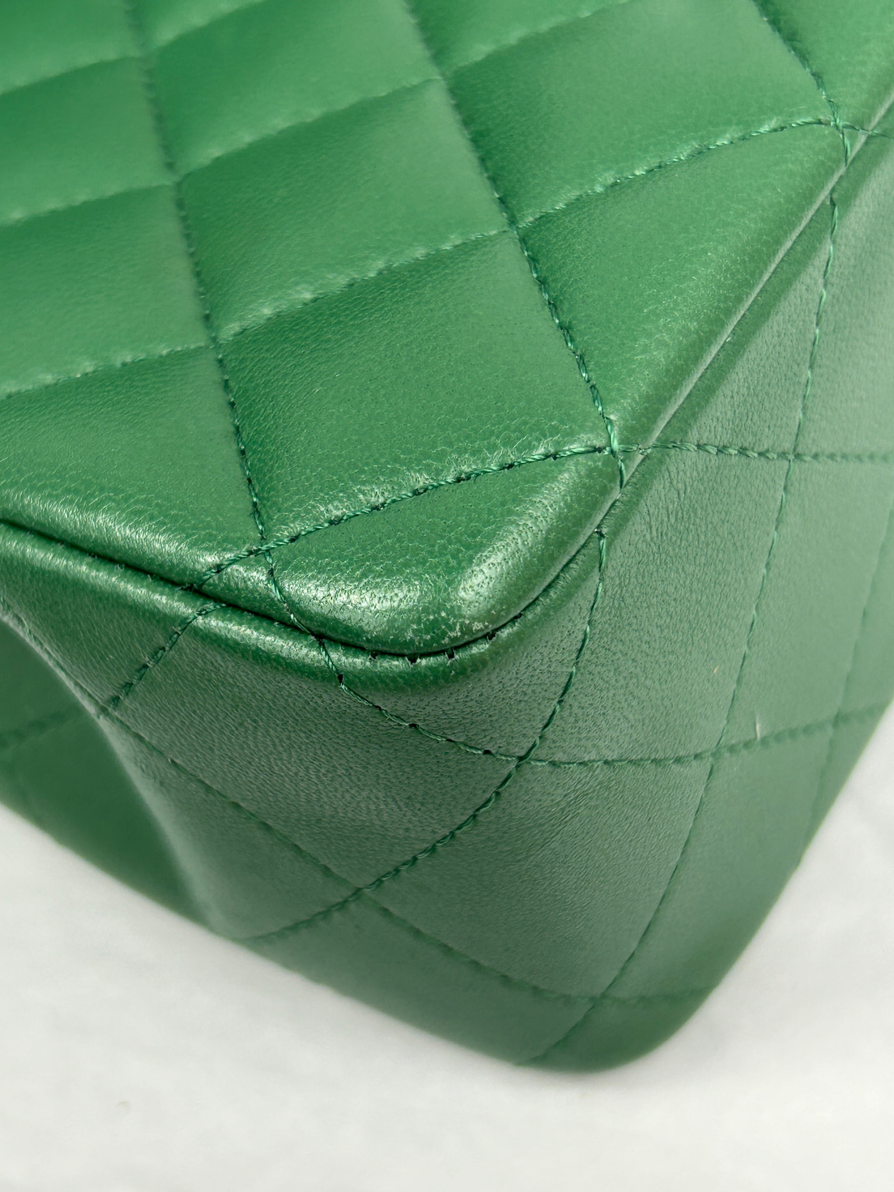 Green Quilted Lambskin Mini Rectangle Classic Flap w/SHW