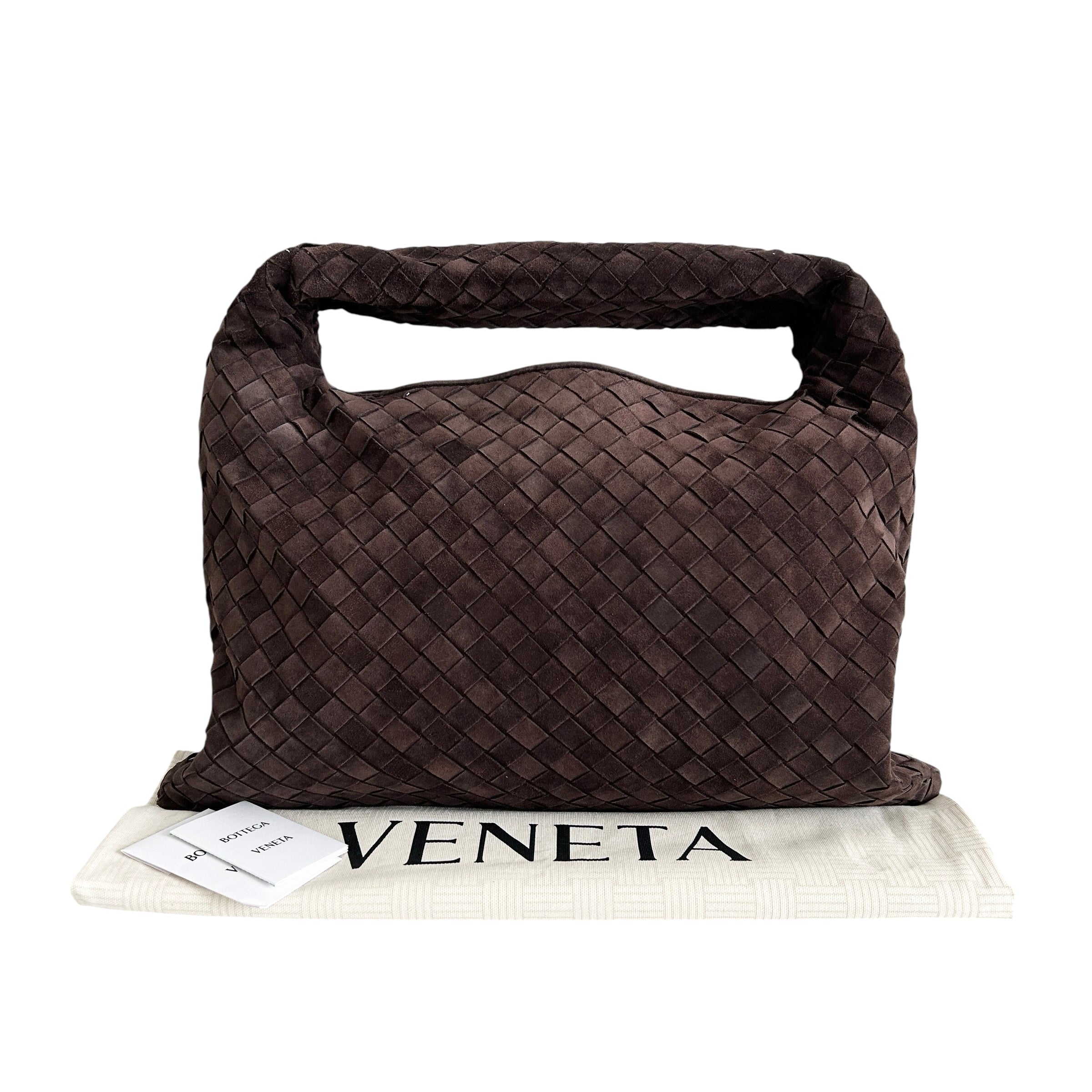 Hop Intrecciato Brown Large Suede Shoulder Bag w/GHW - Haute Classics