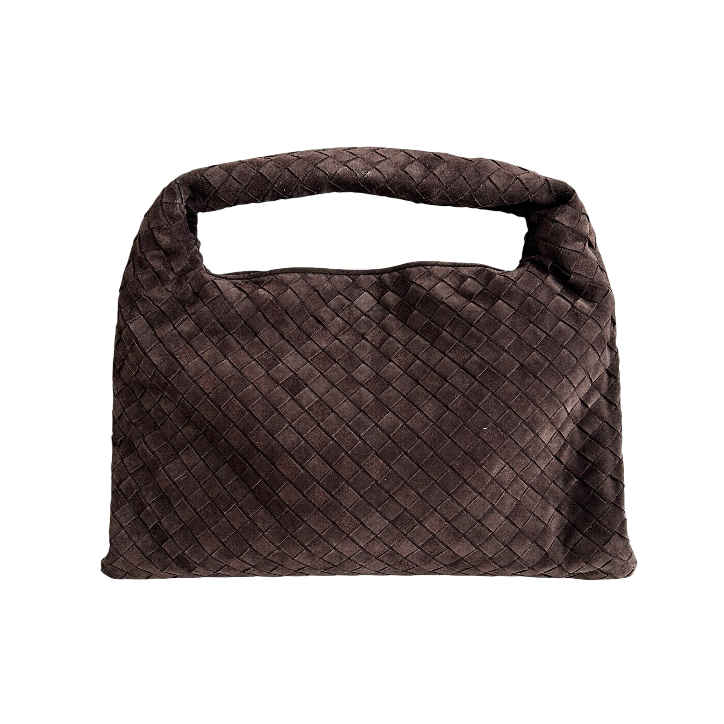 Hop Intrecciato Brown Large Suede Shoulder Bag w/GHW - Haute Classics