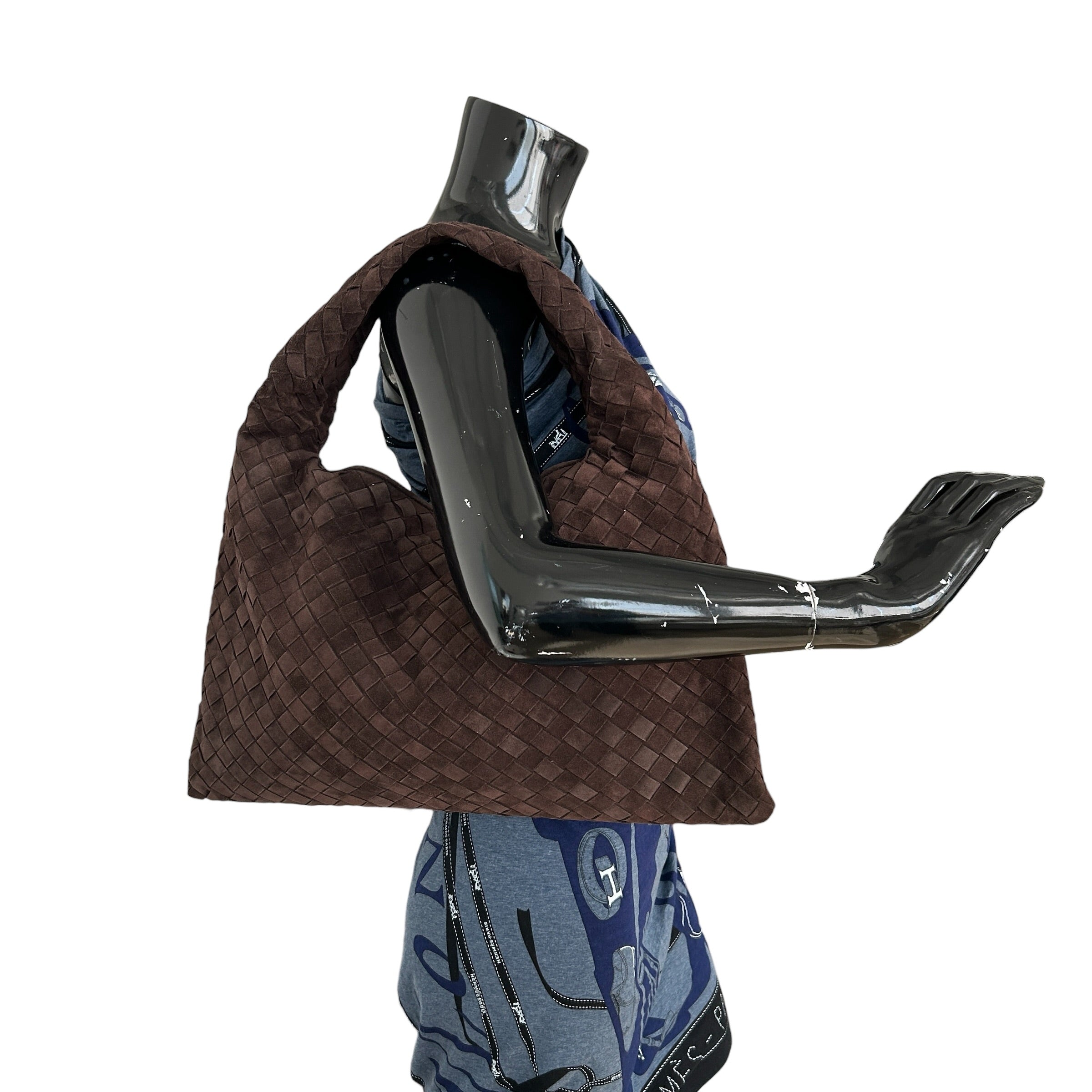 Hop Intrecciato Brown Large Suede Shoulder Bag w/GHW - Haute Classics