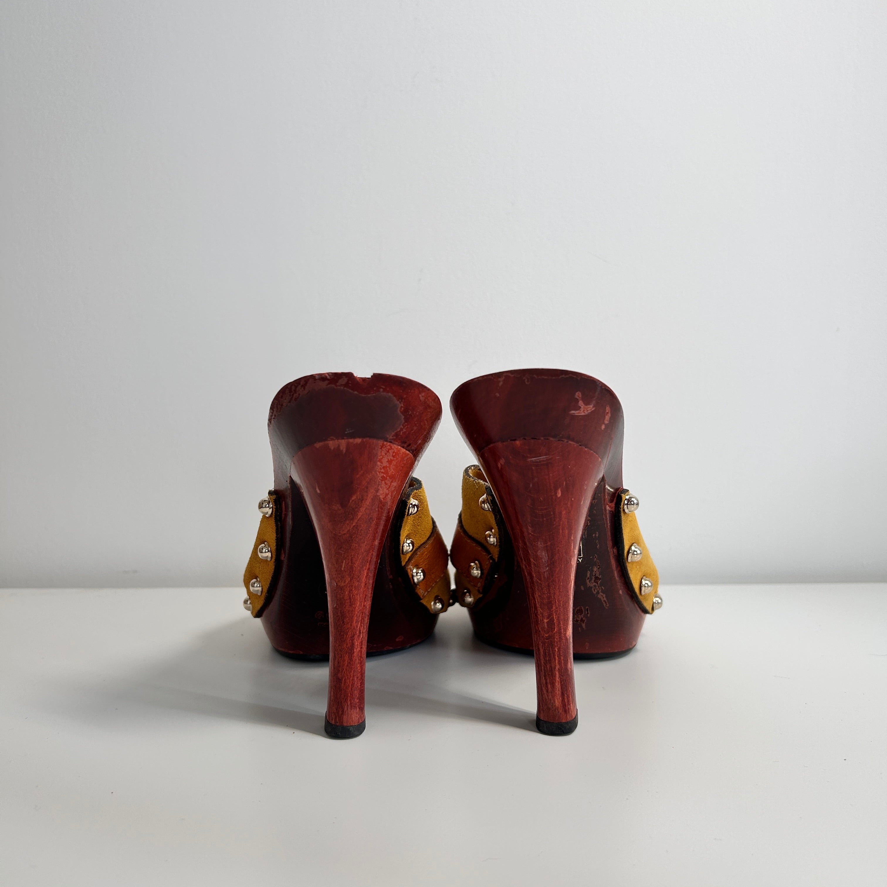 Camel Suede Horsebit Accent Clogs